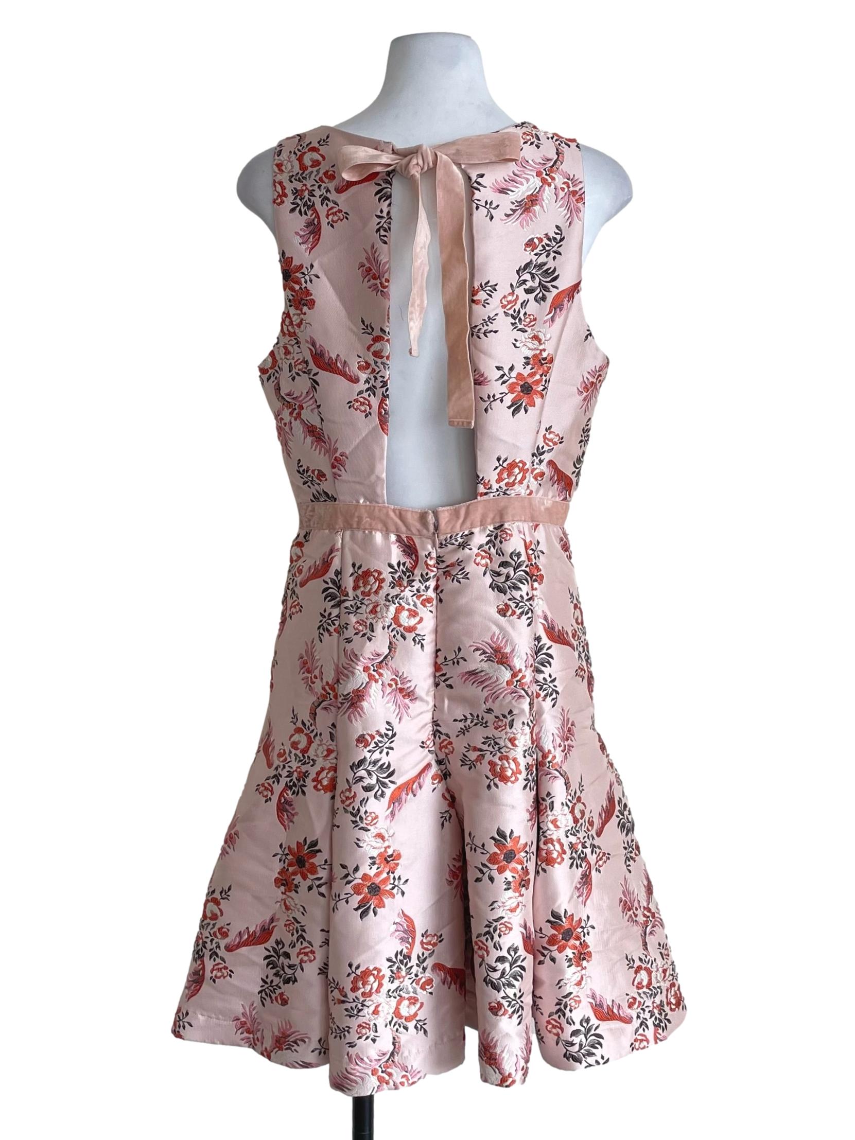 Light Warm Pink Floral Box Pleated Dress