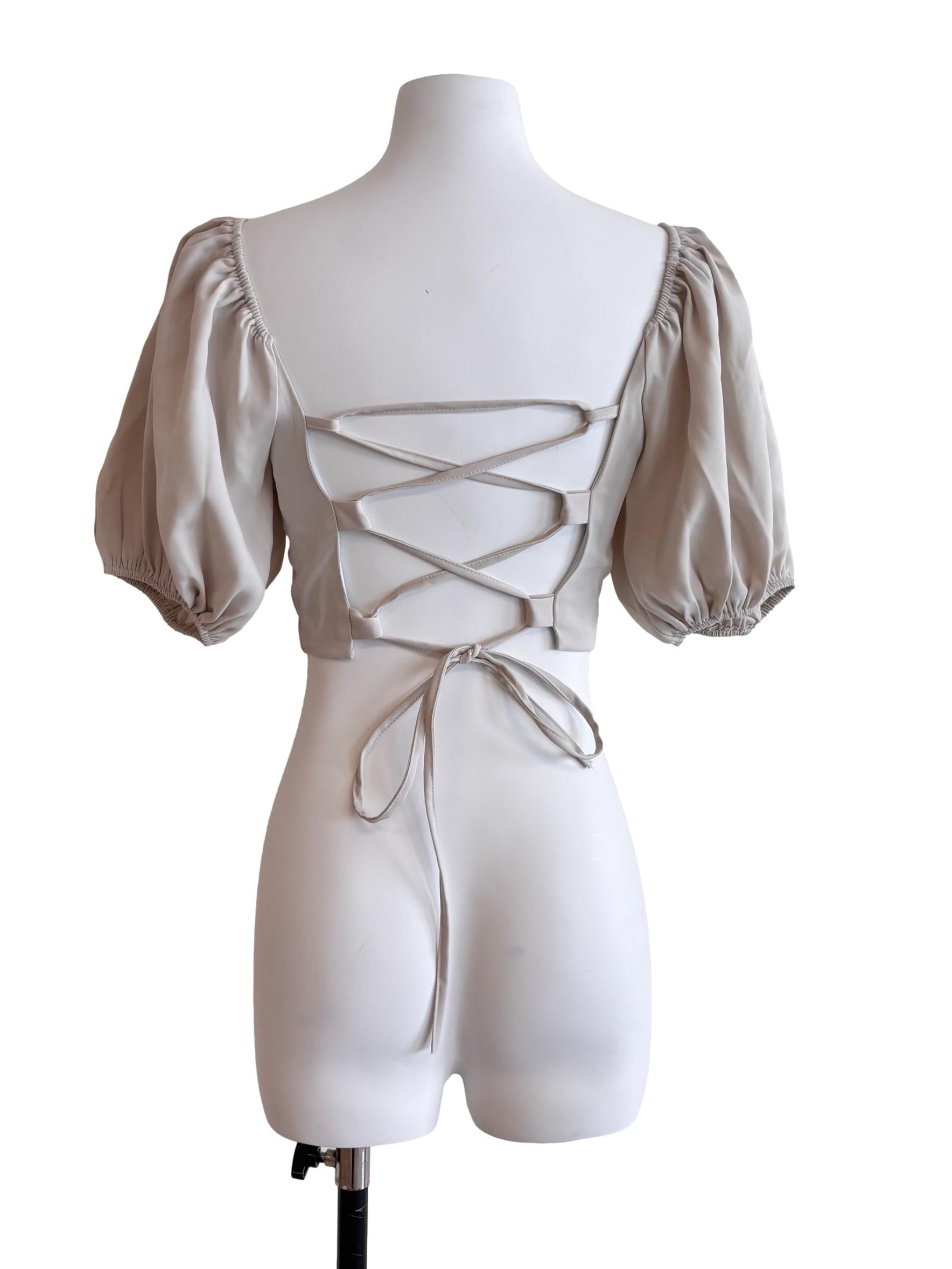 Light Grey Open Tie Back Crop Top