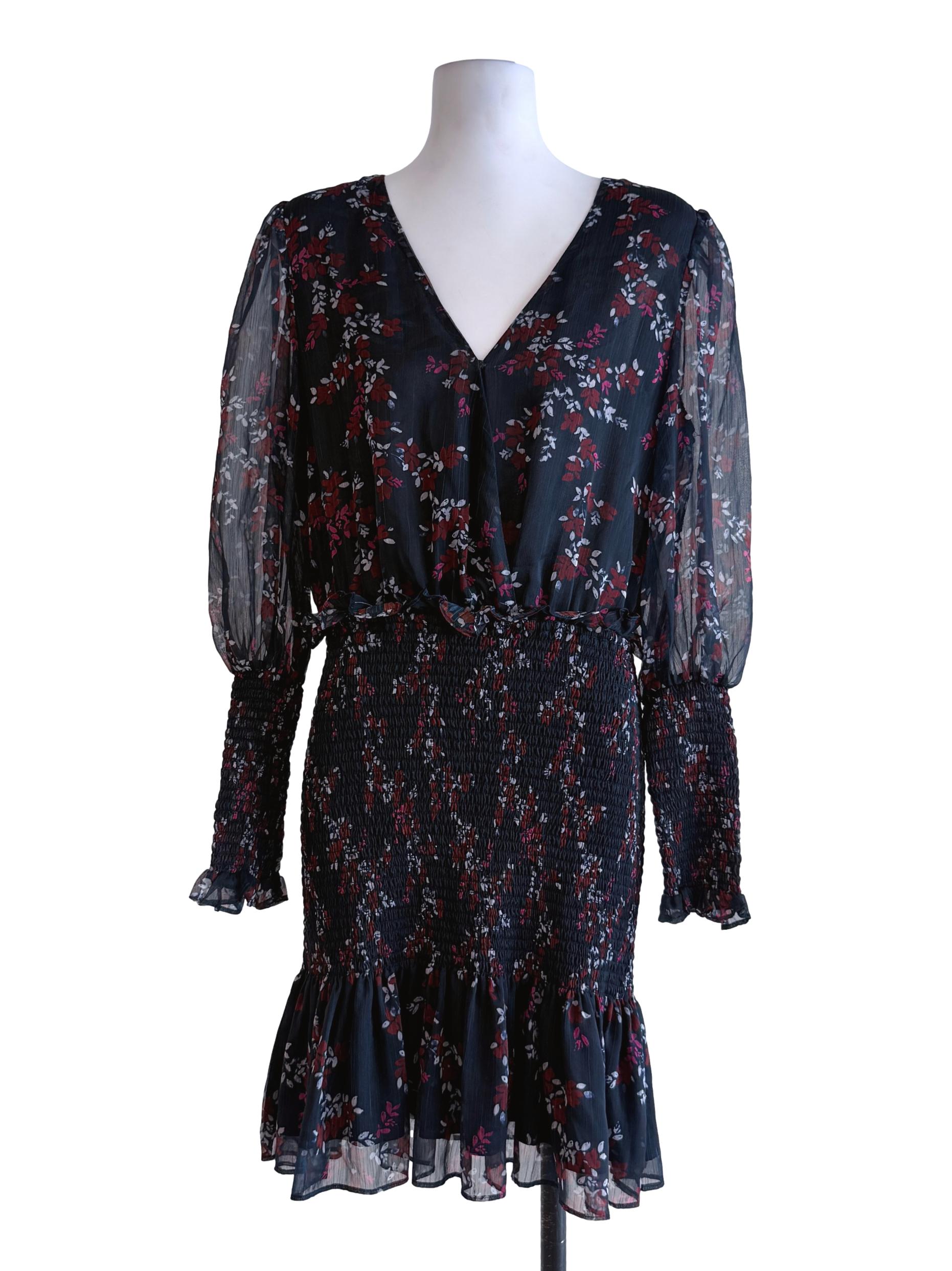 Floral Deep Blue Long Sleeve Mini Dress