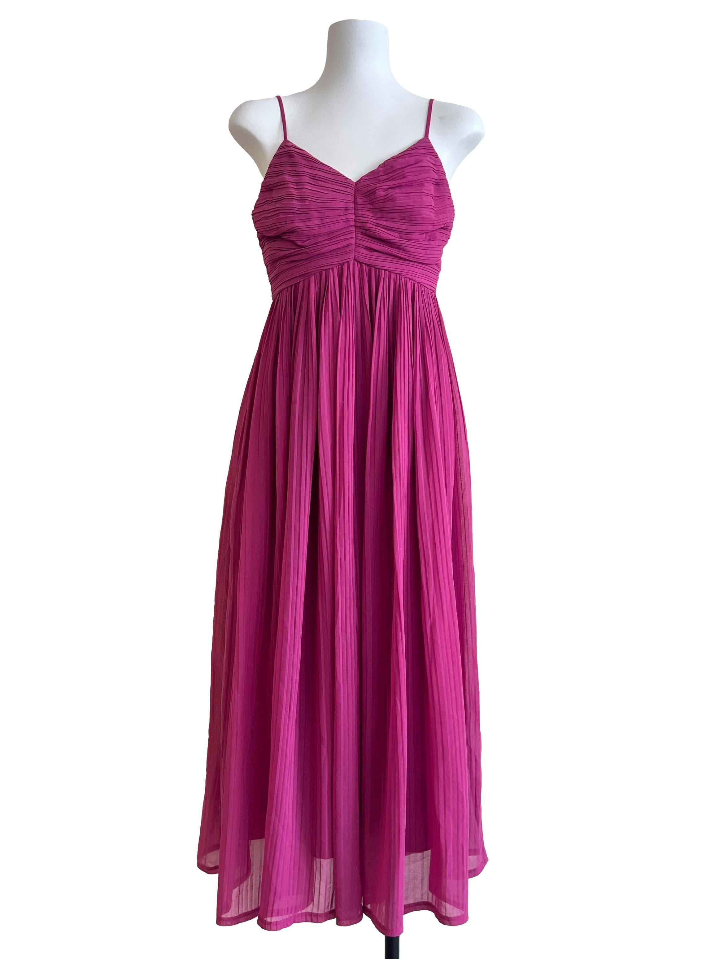 Hot Pink Pleated A-Line Dress