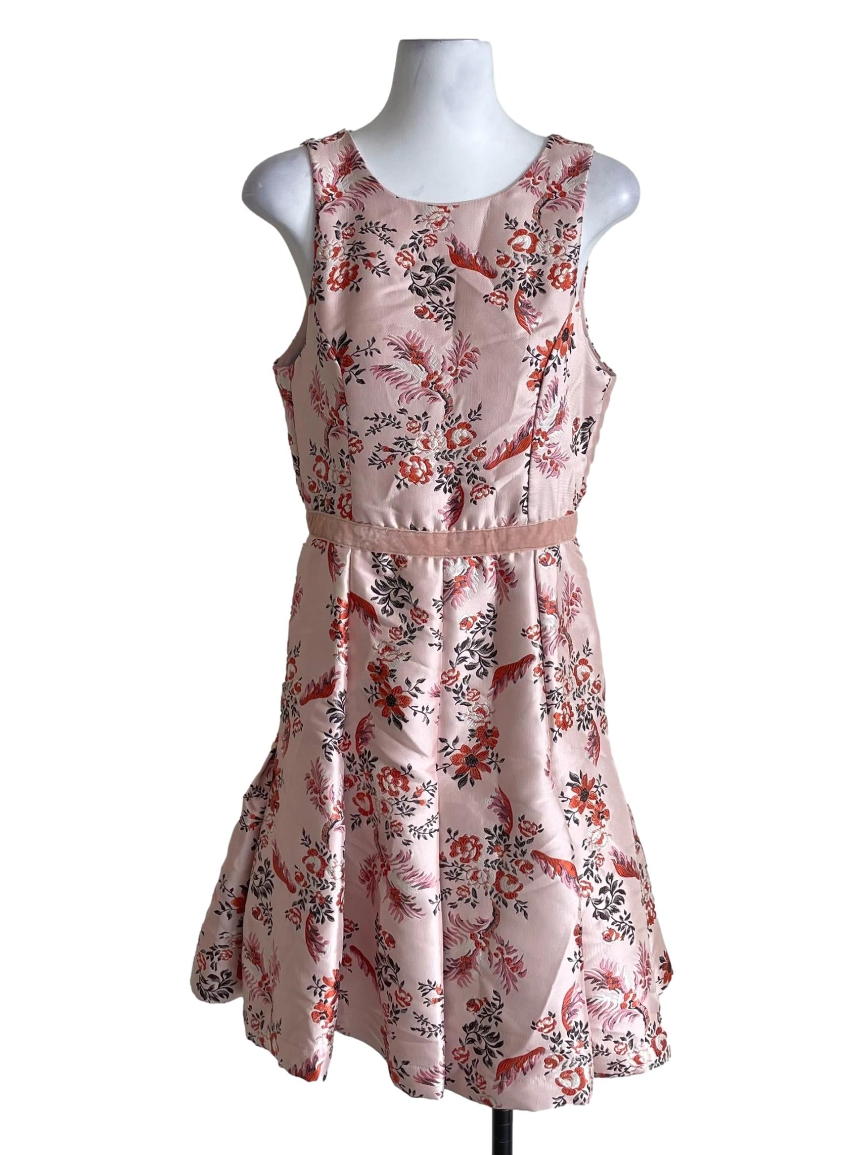 Light Warm Pink Floral Box Pleated Dress