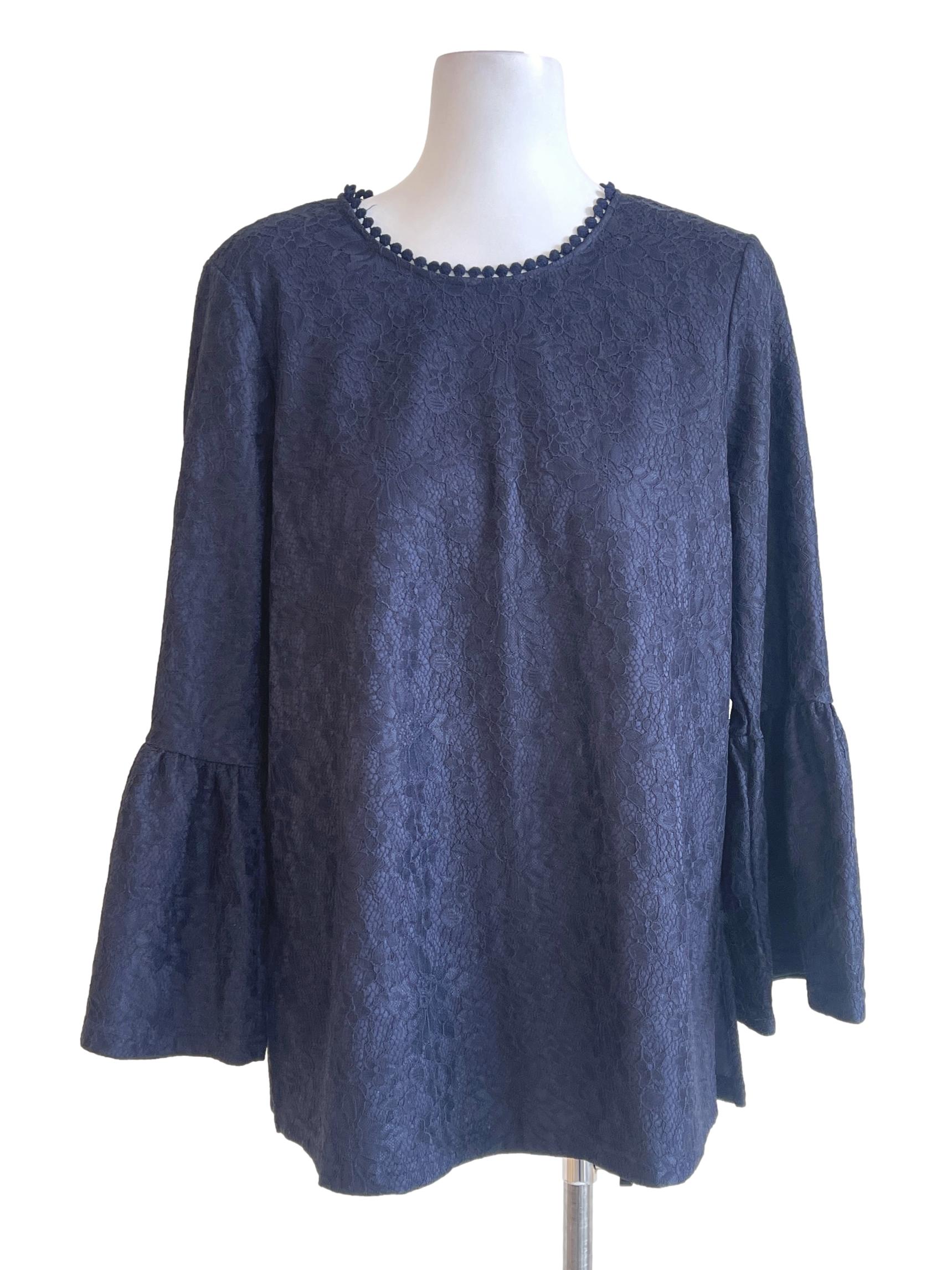 Blue Black Flower Lace Tops