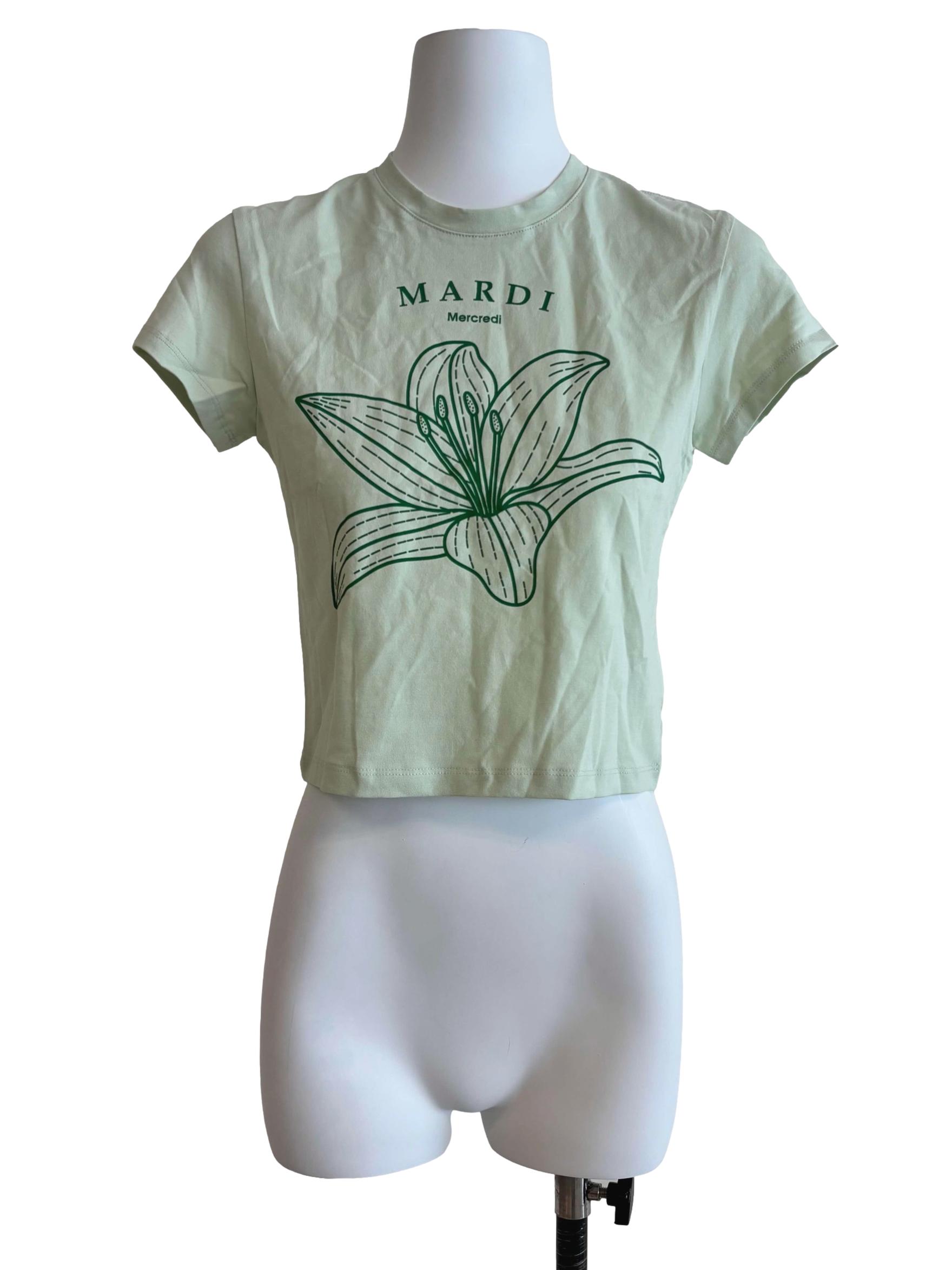 Light Green Hibiscus Cropped Tee