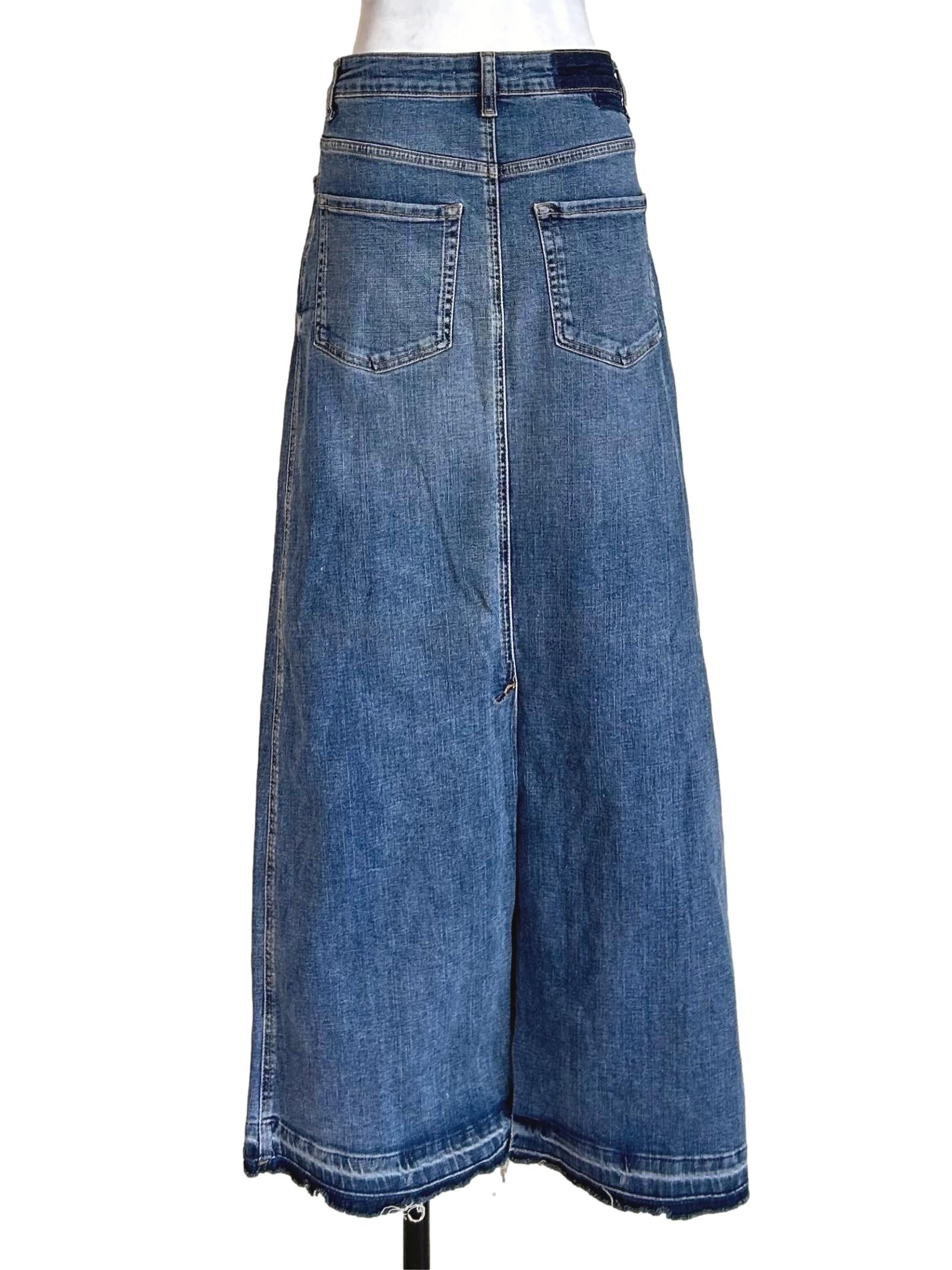 Blue Denim Raw Hem Skirt