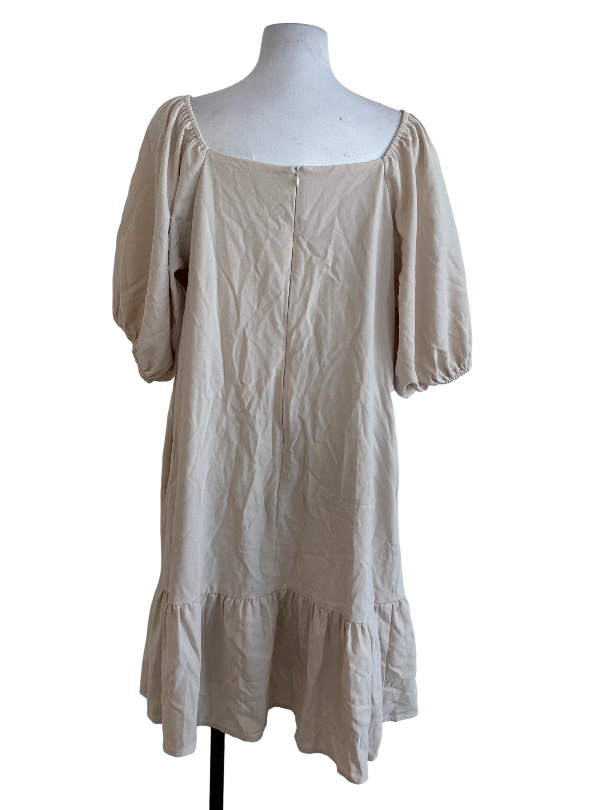 Sand Beige Plain Square Neck Dress