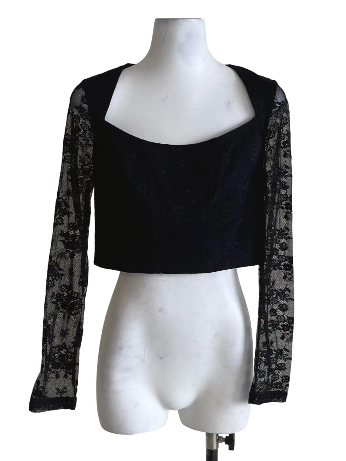 Black Lace Sheer Sleeve Blouse