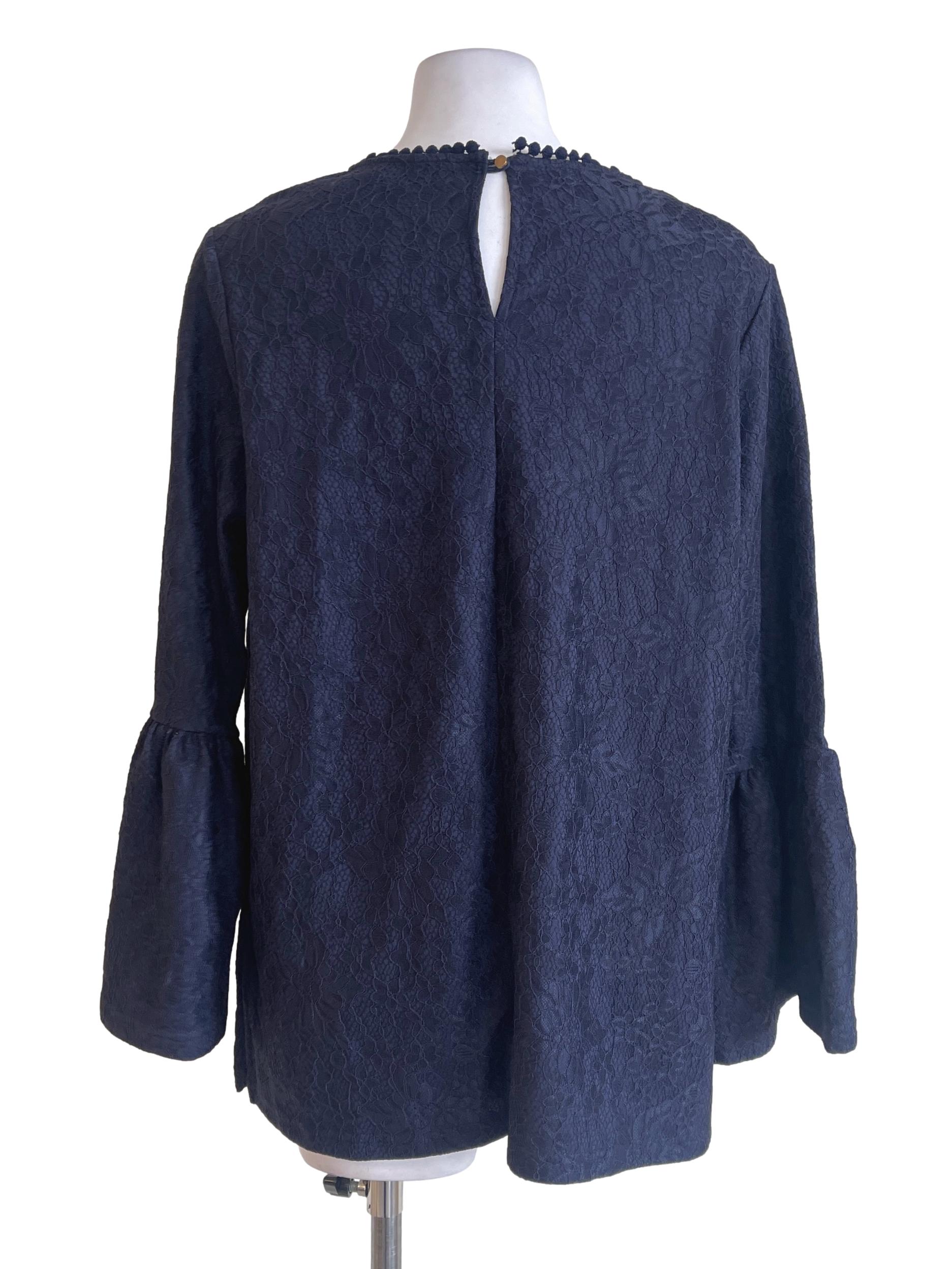 Blue Black Flower Lace Tops