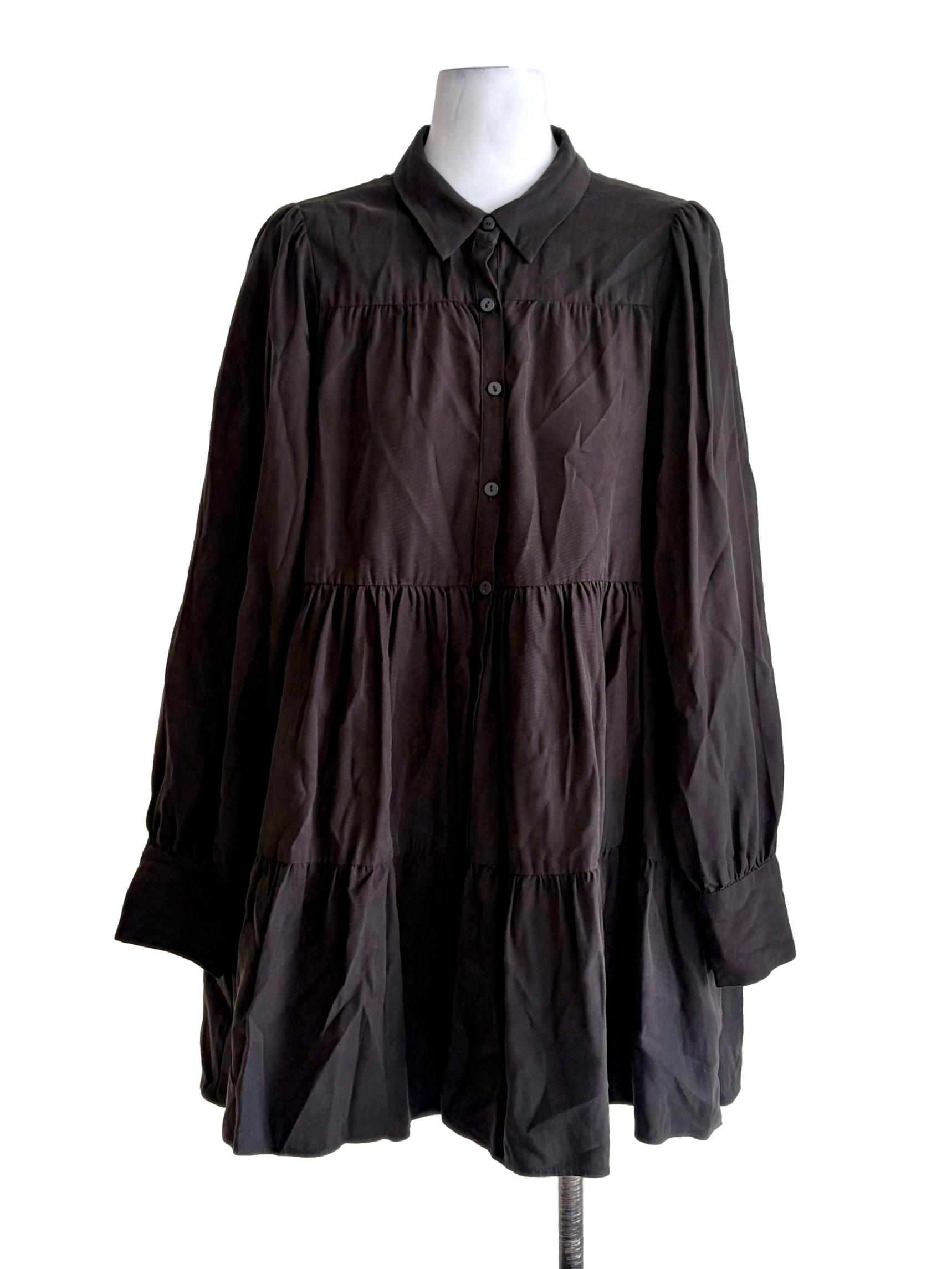 Black Tiered Button Down Dress
