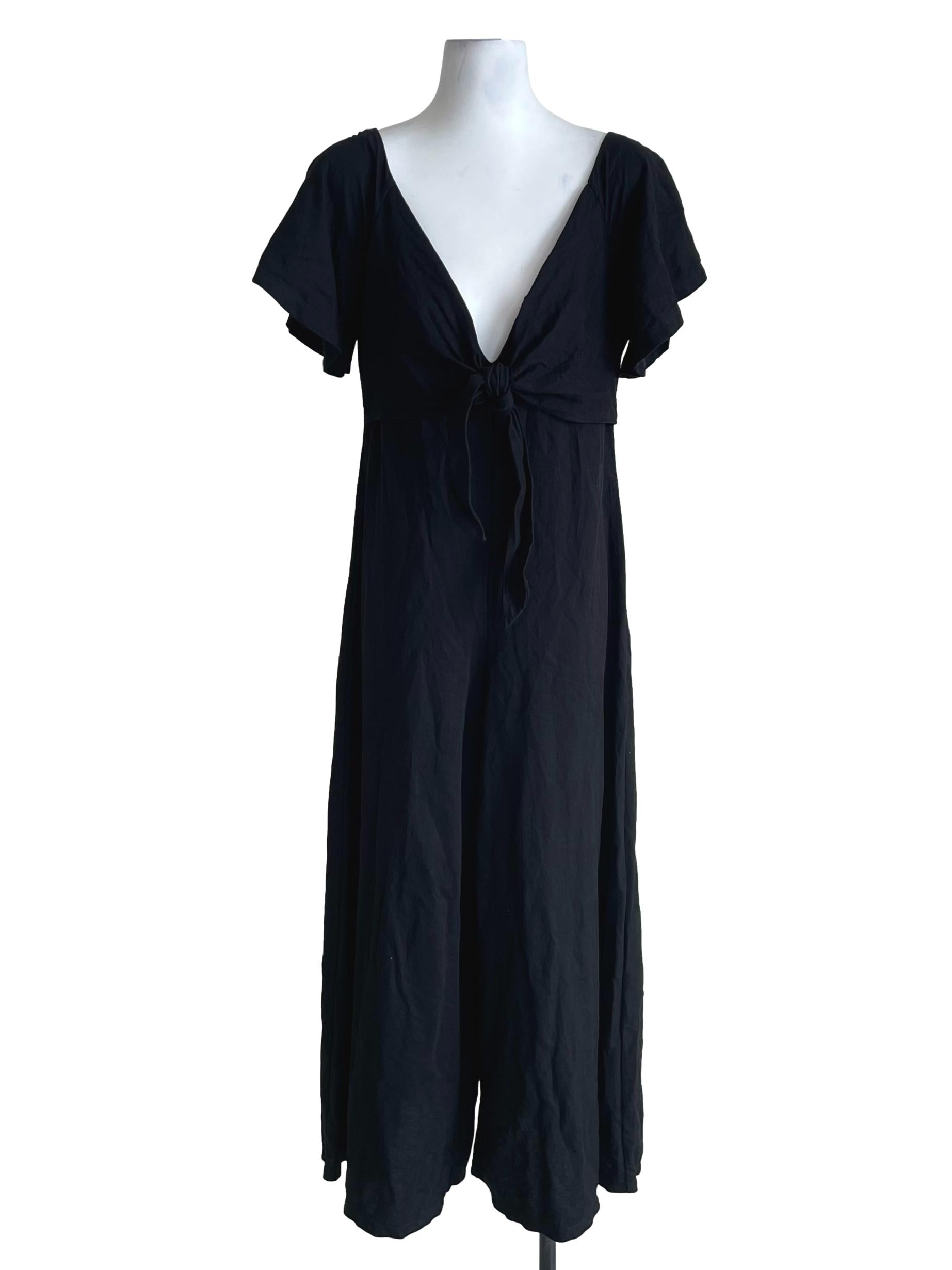 Black Front Knot Short Sleeves Jumpsuit