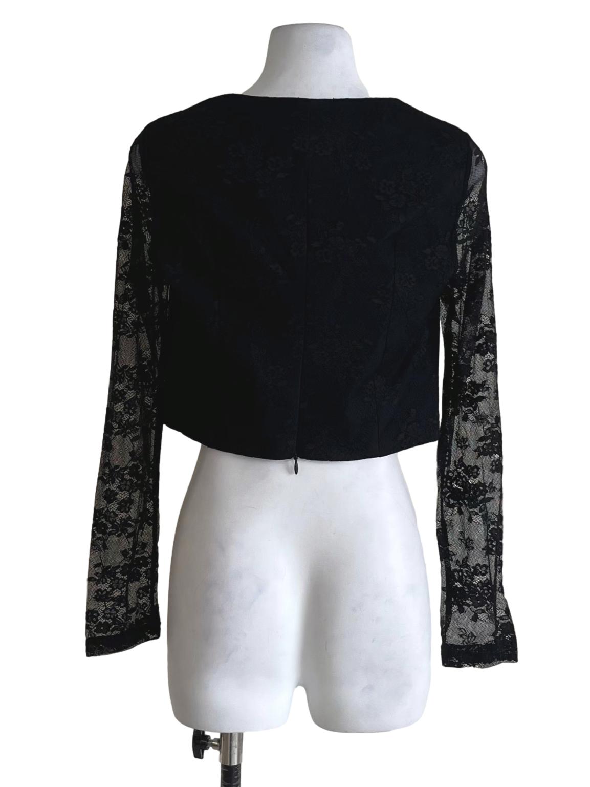 Black Lace Sheer Sleeve Blouse