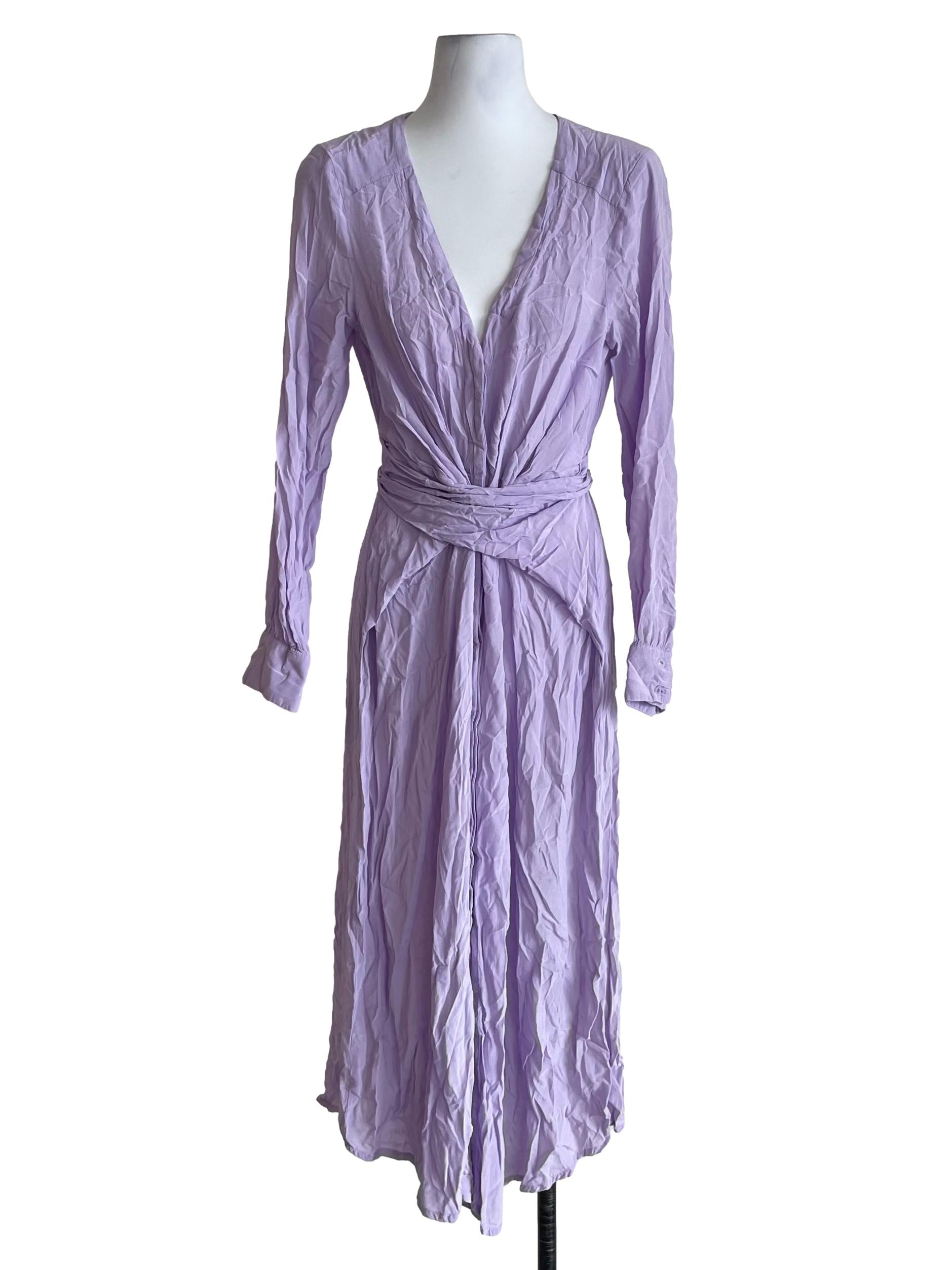 Pastel Purple Long Sleeves Button Down Dress