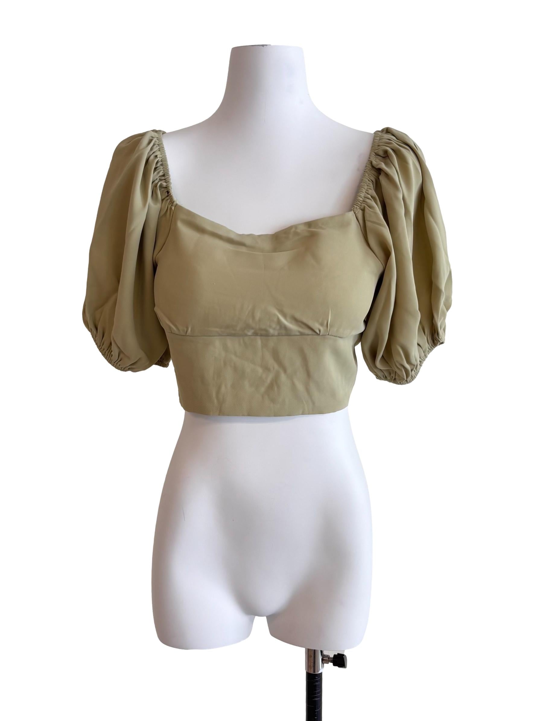 Pistachio Green Open Tie Back Crop Top