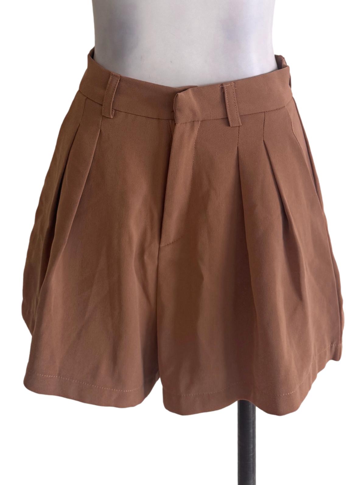 Tawny Brown Pleated Shorts
