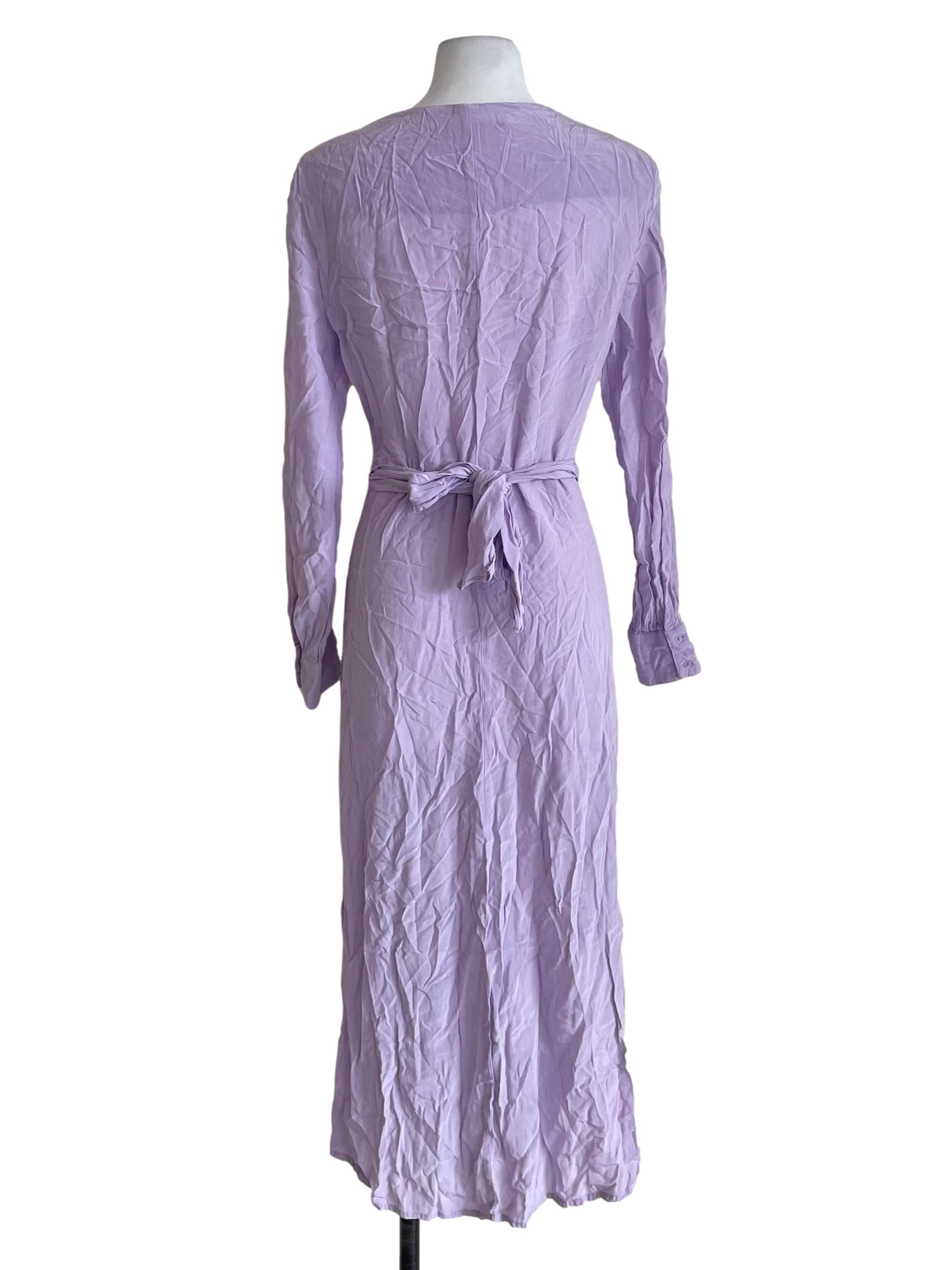 Pastel Purple Long Sleeves Button Down Dress