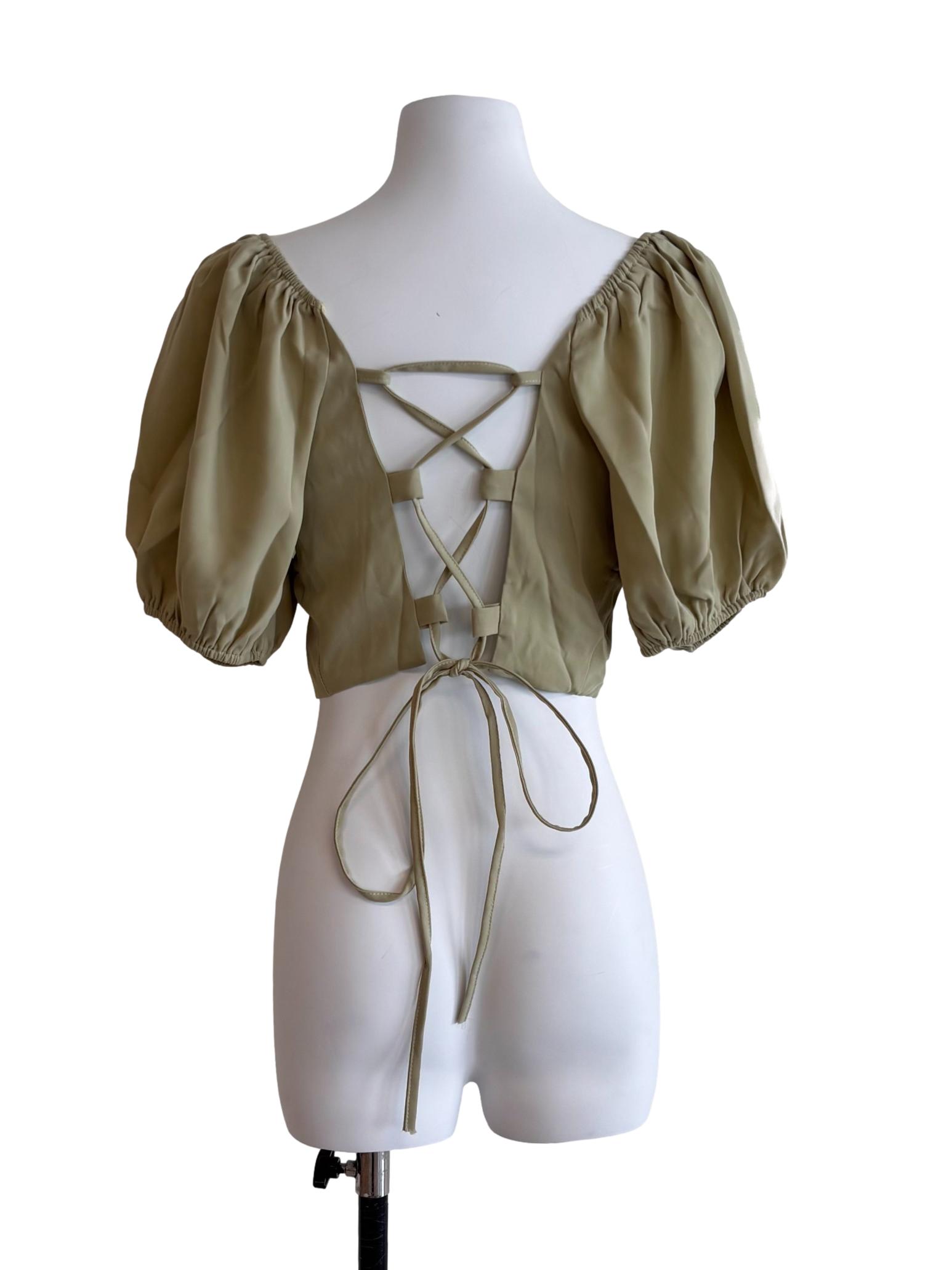 Pistachio Green Open Tie Back Crop Top