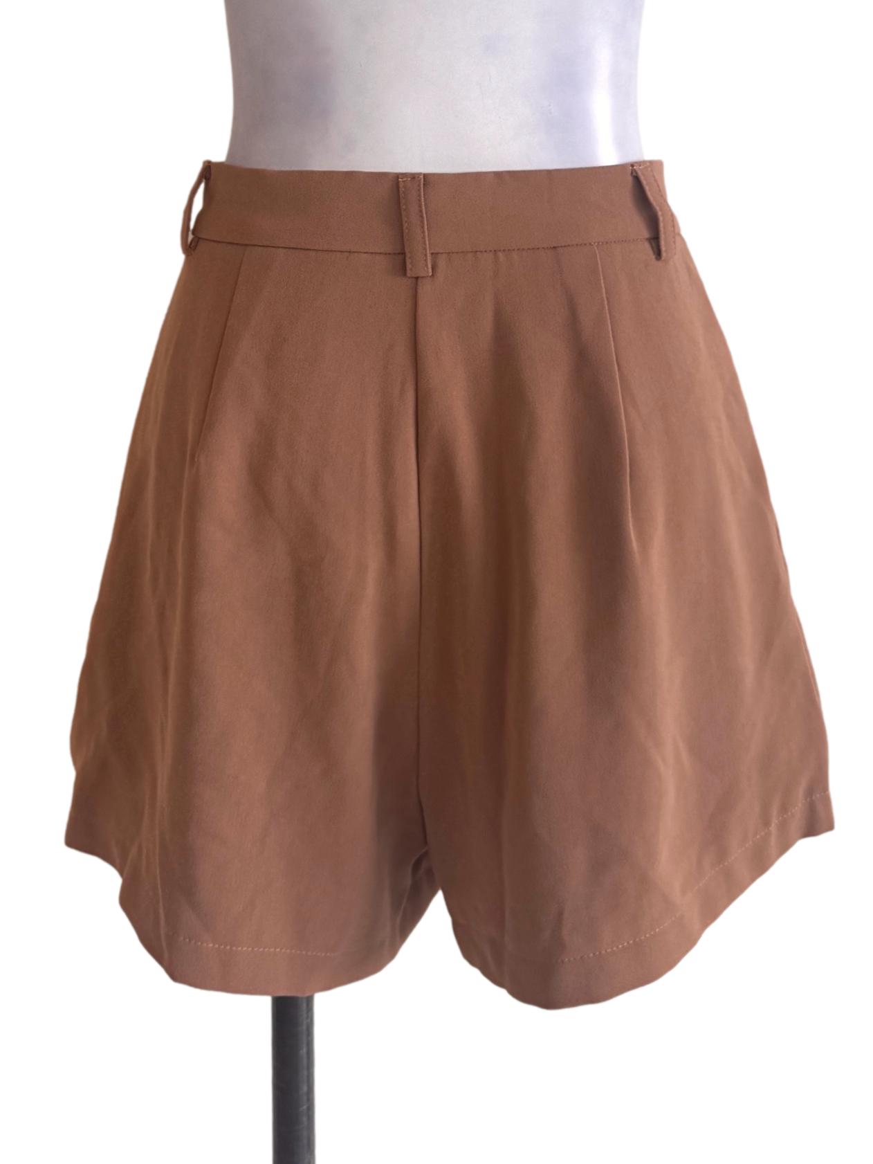 Tawny Brown Pleated Shorts