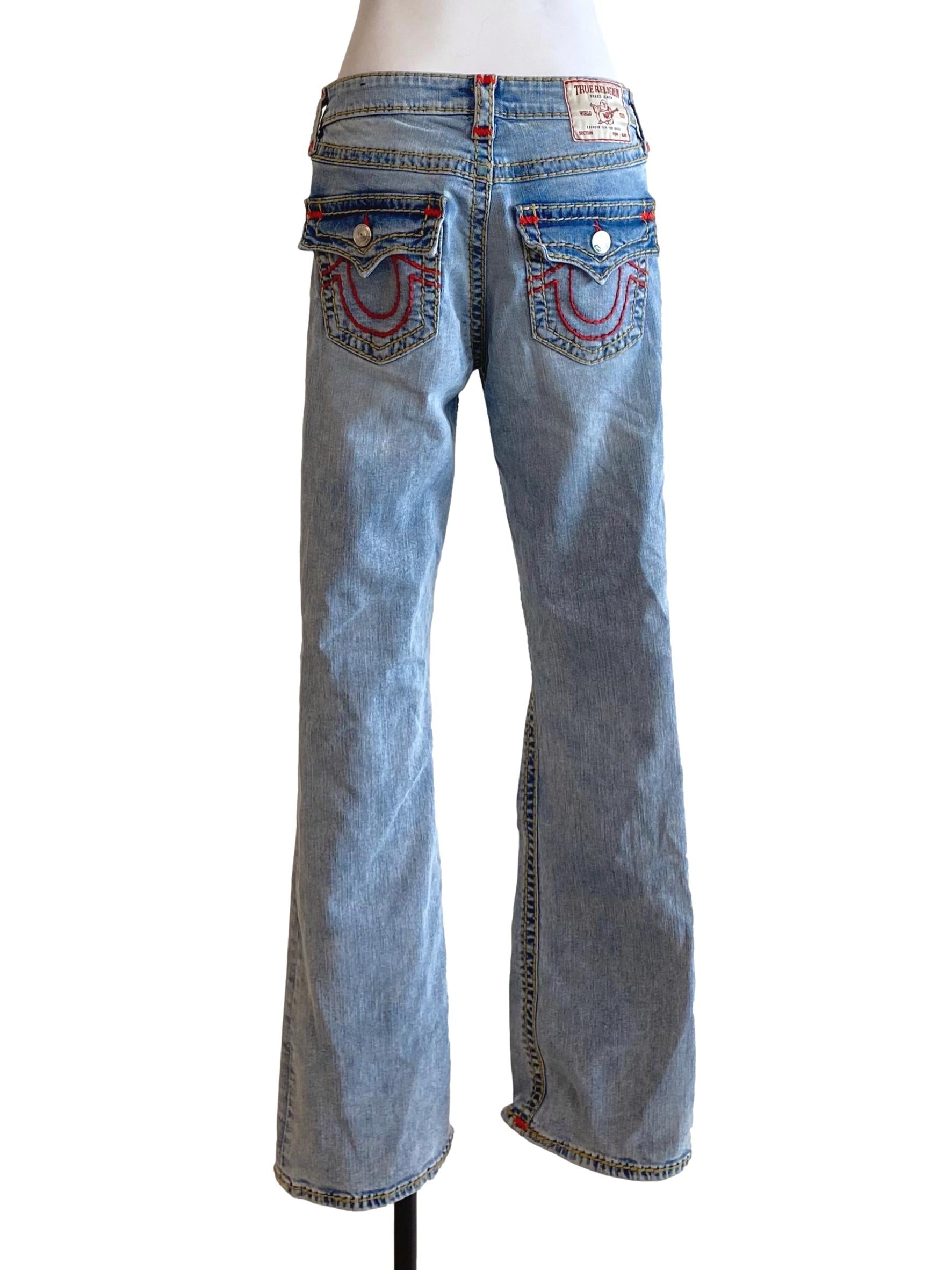 Cool Denim Blue Red Knit Bootcut Jeans