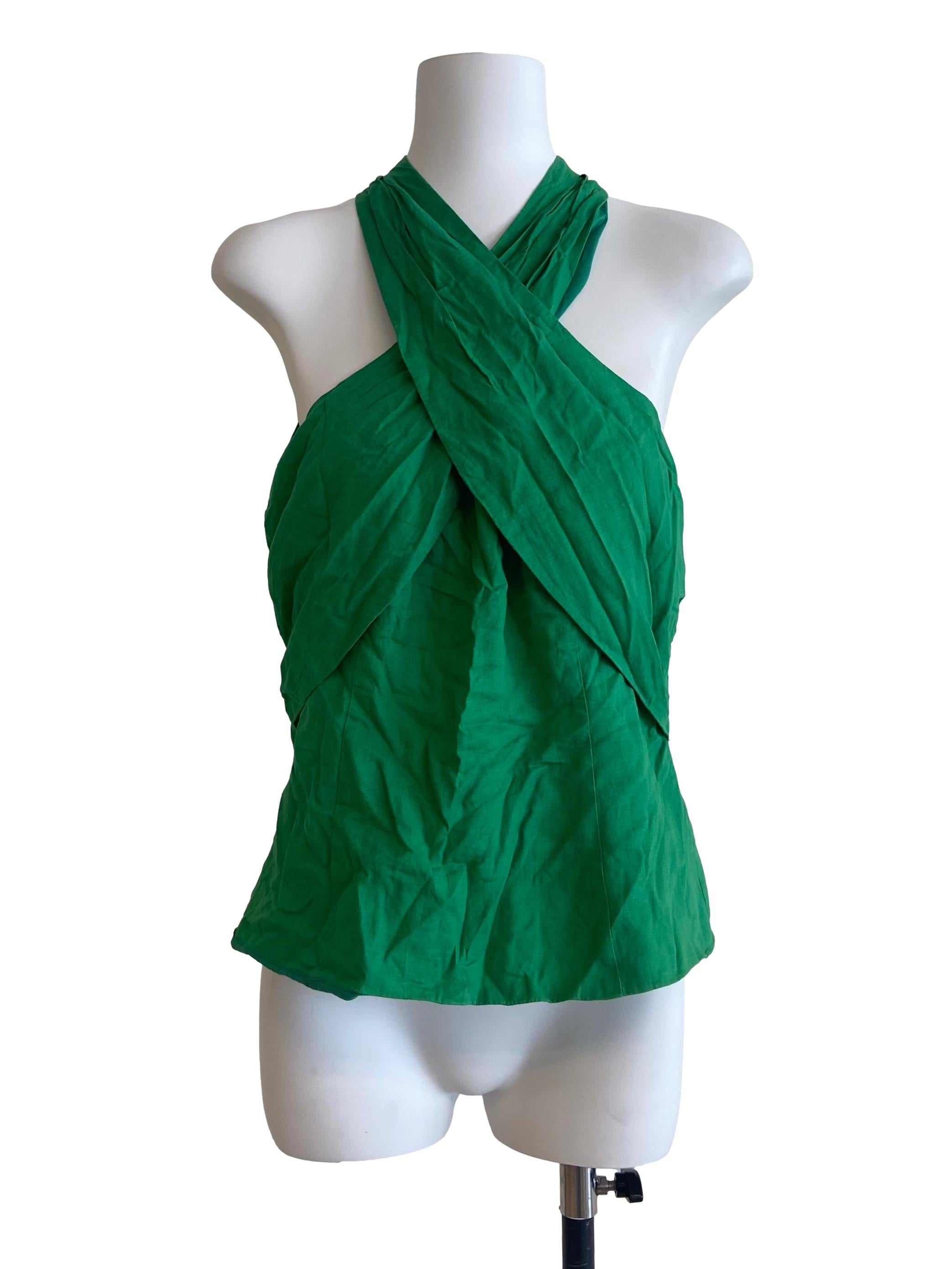Parakeet Green Sleeveless Halter Neck Blouse