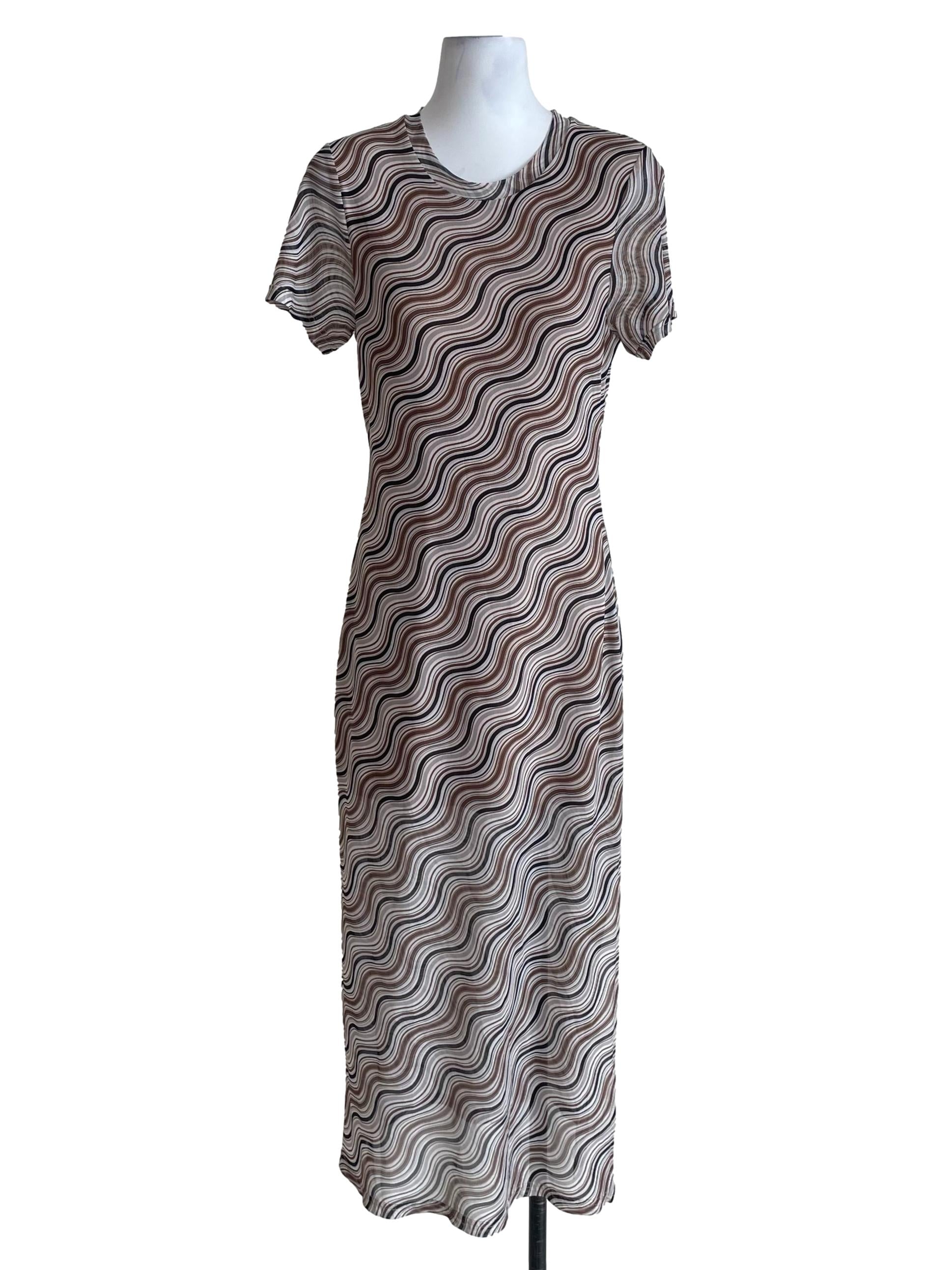Coffee Brown Wave Print Tee Dress