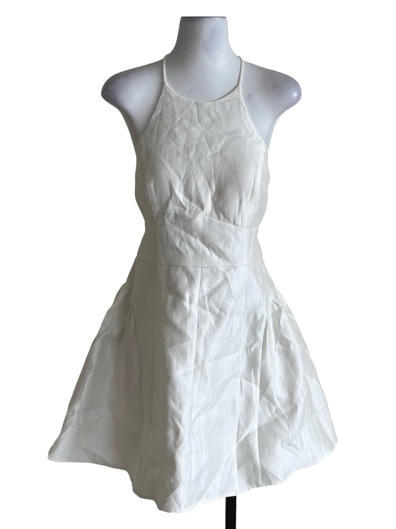 White Jewel Neckline A-Line Dress