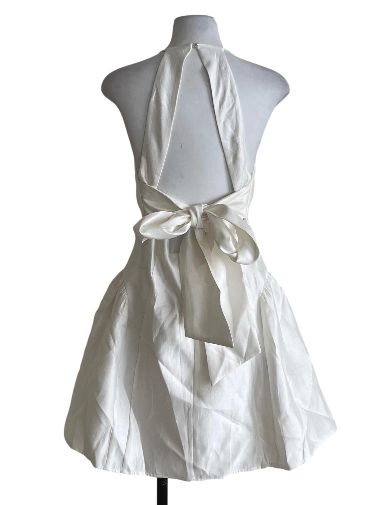 White Jewel Neckline A-Line Dress