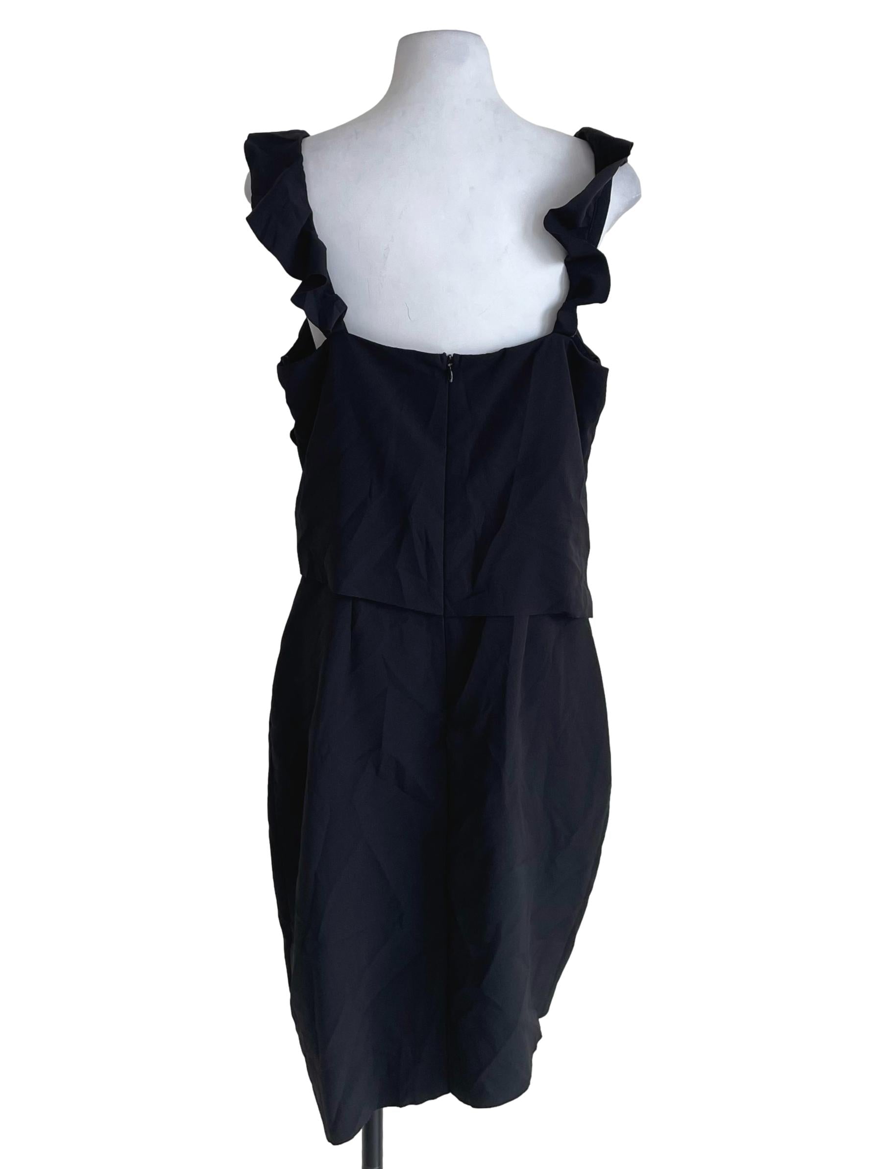 Charcoal Black Ruffle Strap Slip Dress