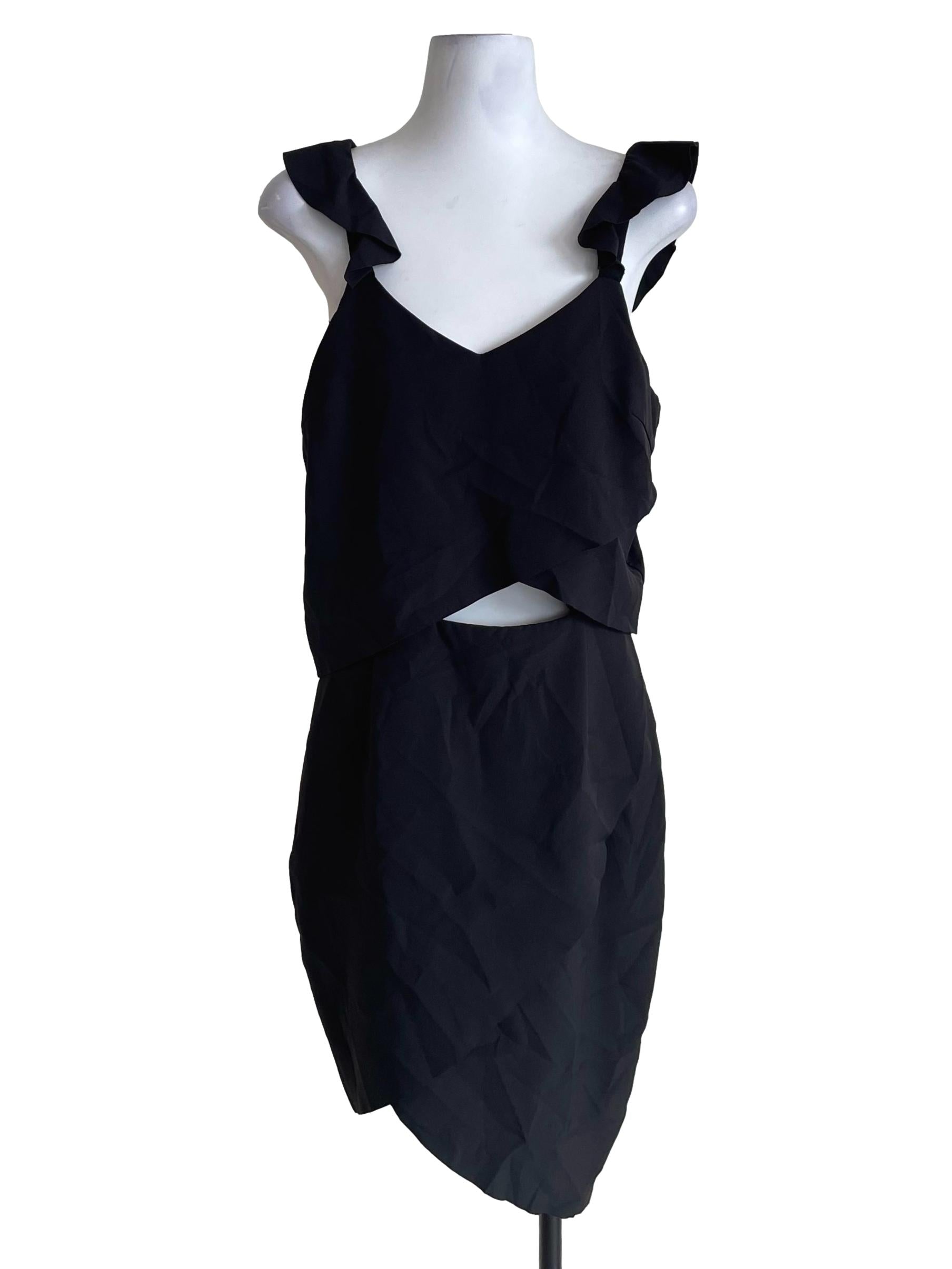 Charcoal Black Ruffle Strap Slip Dress