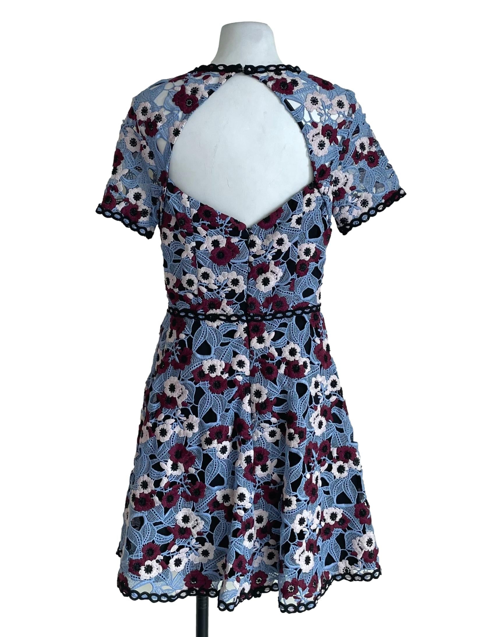 Light Blue And Black Embroidery A-Line Dress