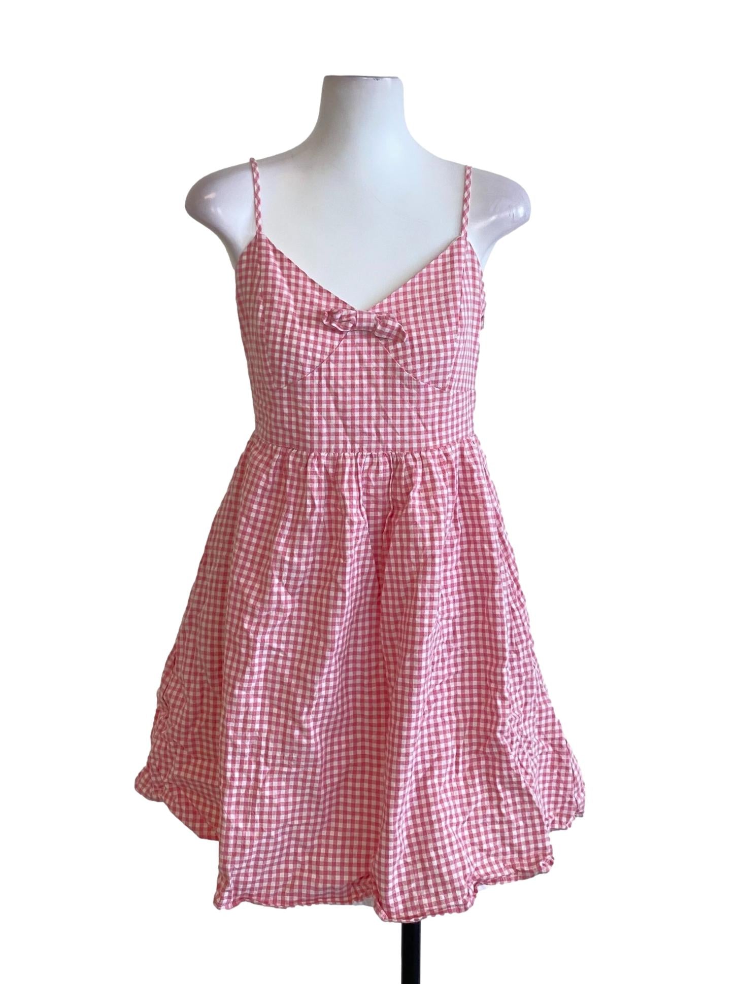 Watermelon Pink Plaid Sweetheart A-Line Dress