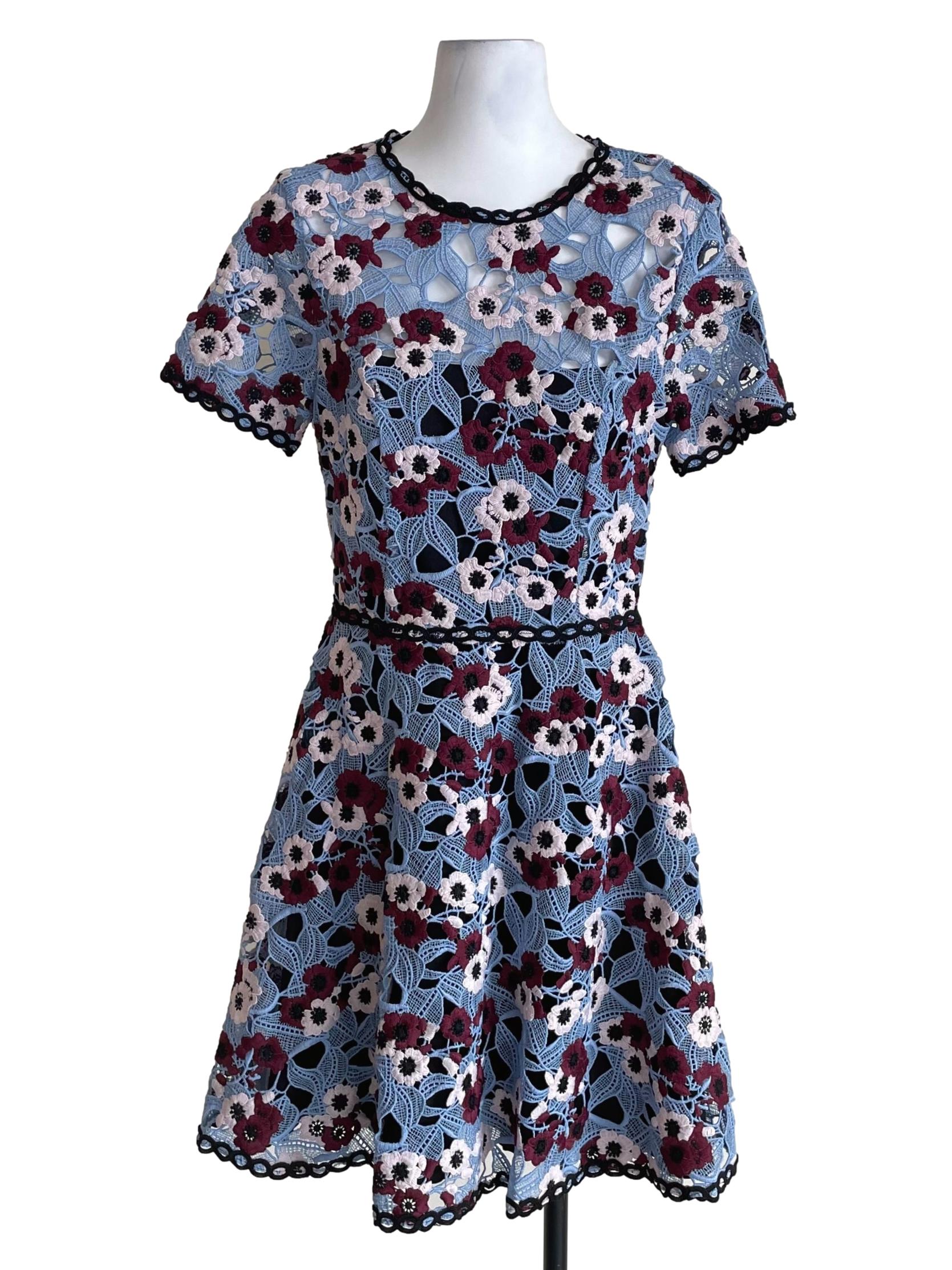 Light Blue And Black Embroidery A-Line Dress
