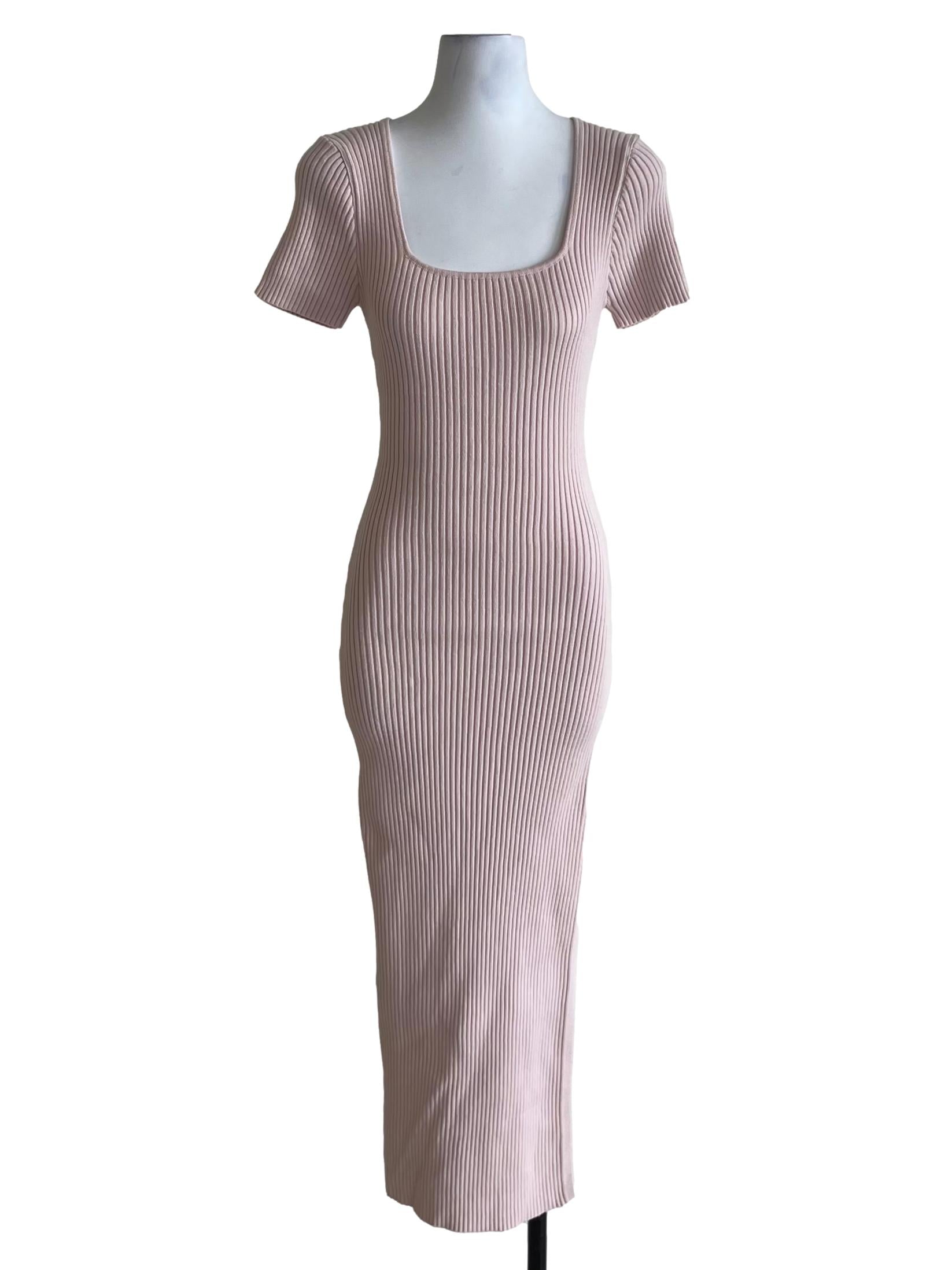 Blush Pink Square Neckline Bodycon Dress