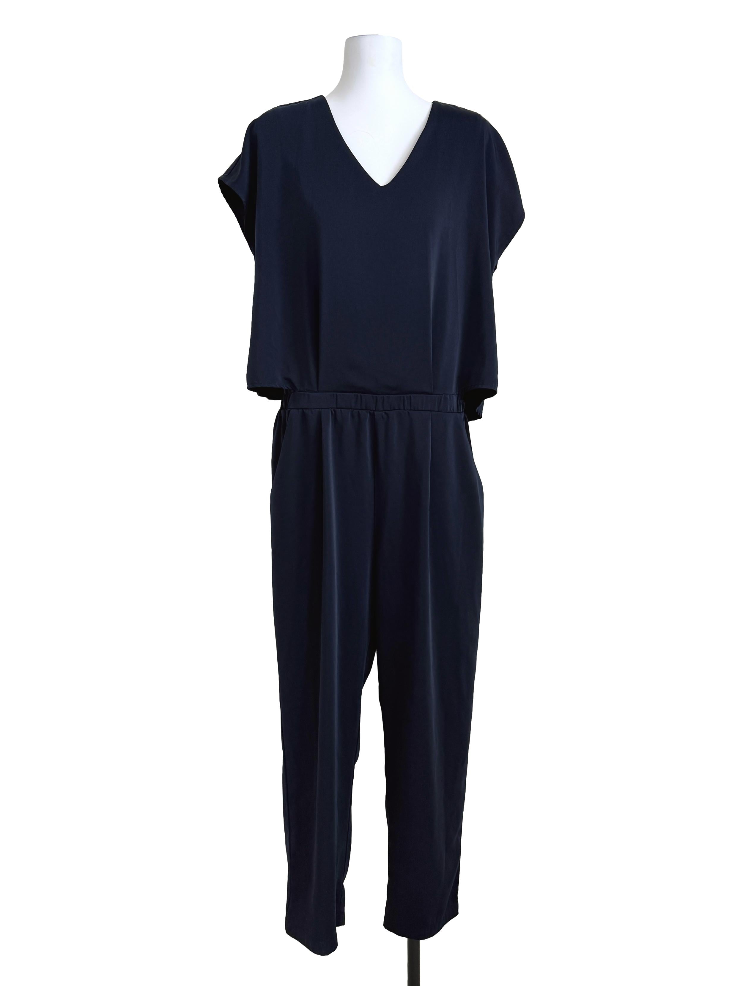 Navy Blue V-Neck Jumpsuit