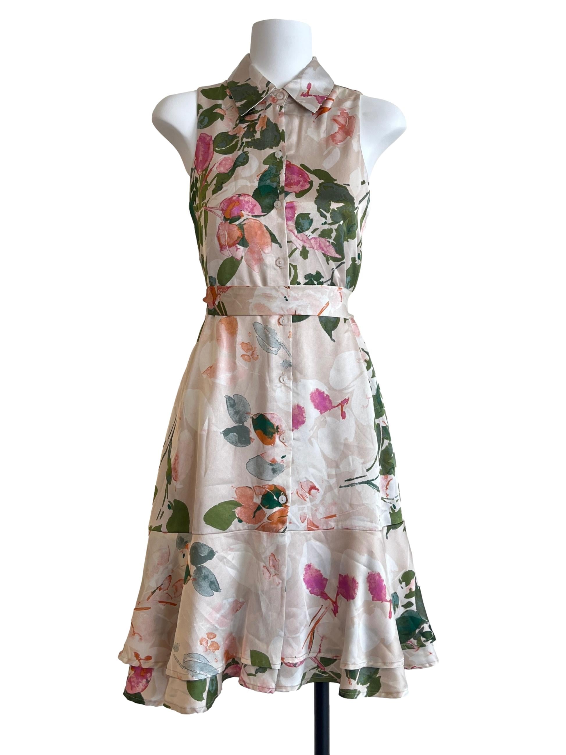 Peach Pink Floral Dropwaist Dress