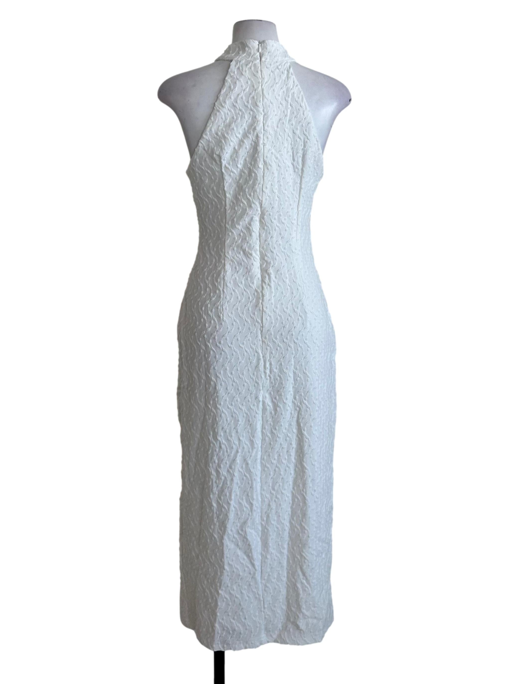 Pearl White Textured Cheongsam Slit Dress