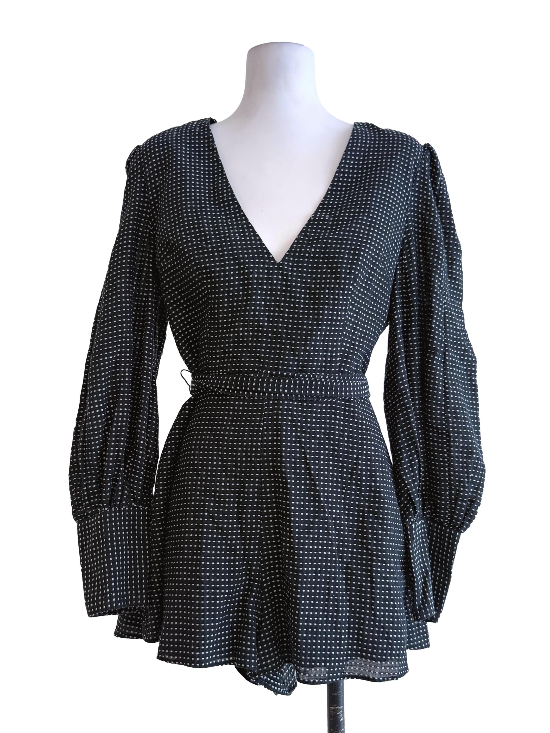 Black Dotted Textured Rompers
