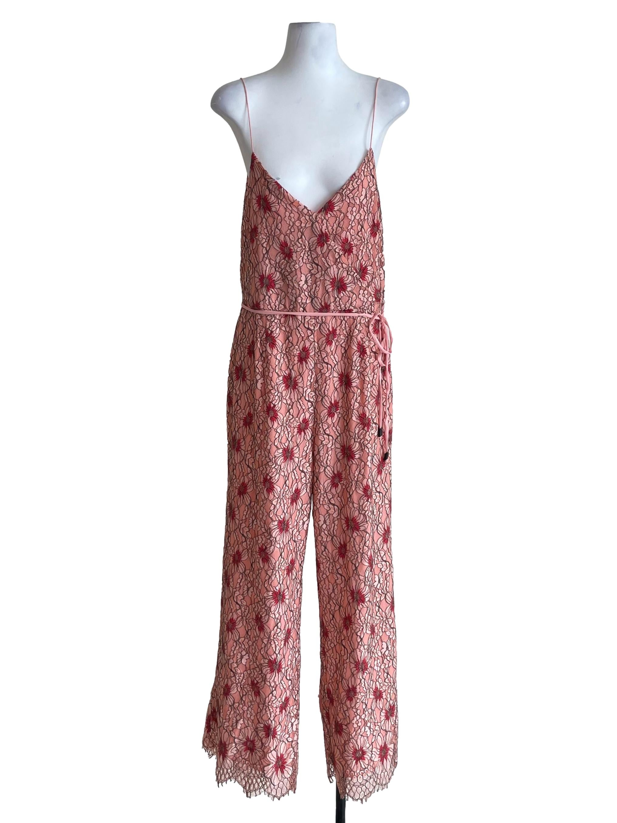 Pastel Orange Lace V Neck Jumpsuit
