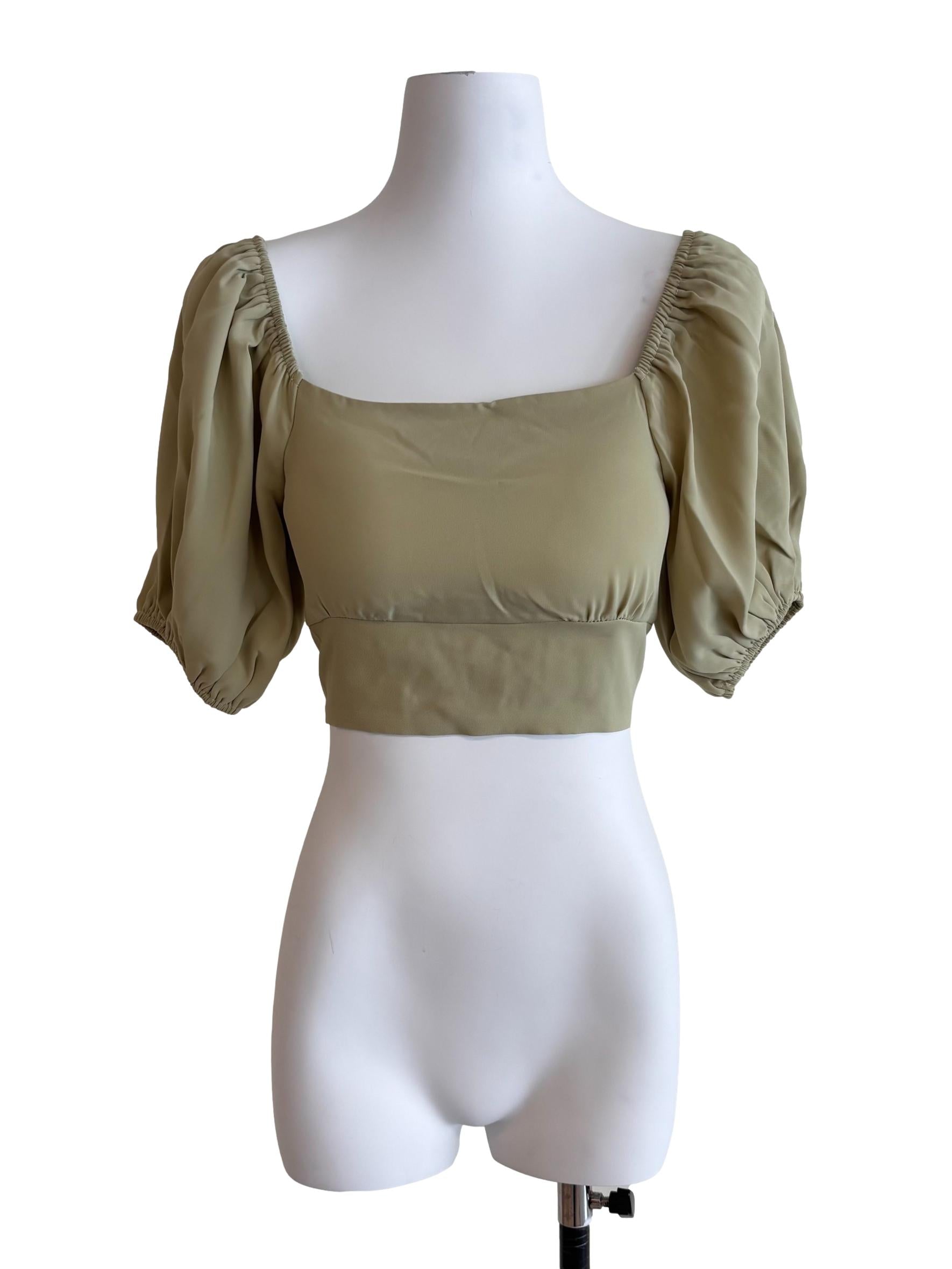 Pistachio Green Open Tie Back Crop Top