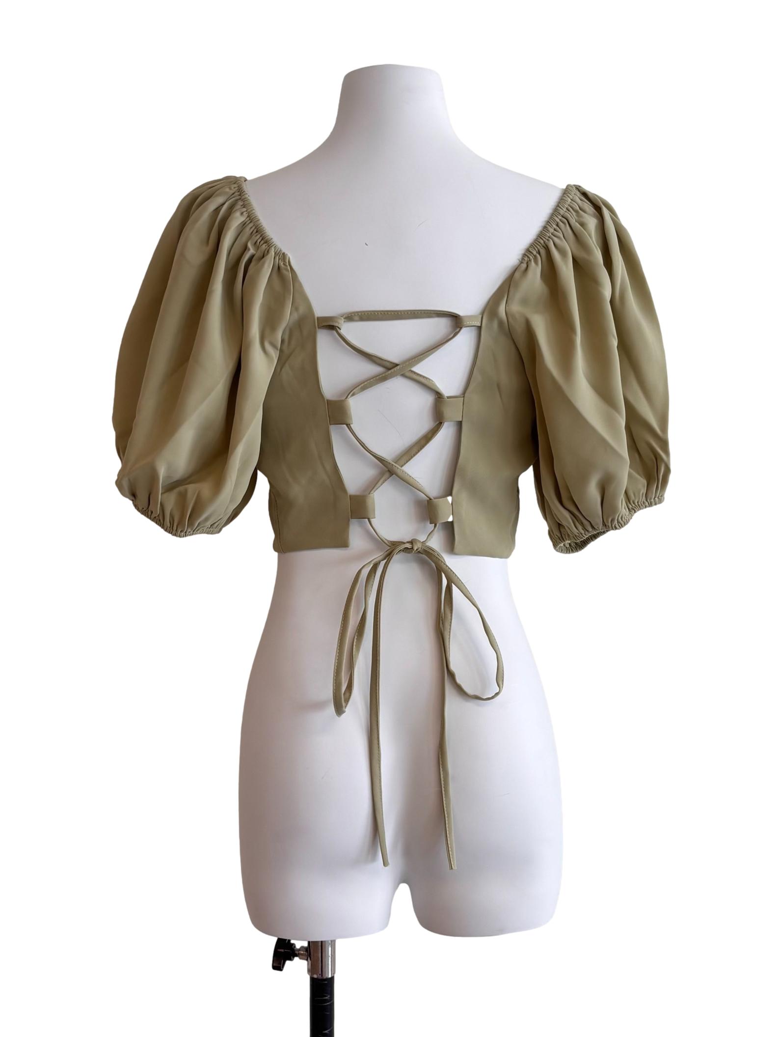 Pistachio Green Open Tie Back Crop Top
