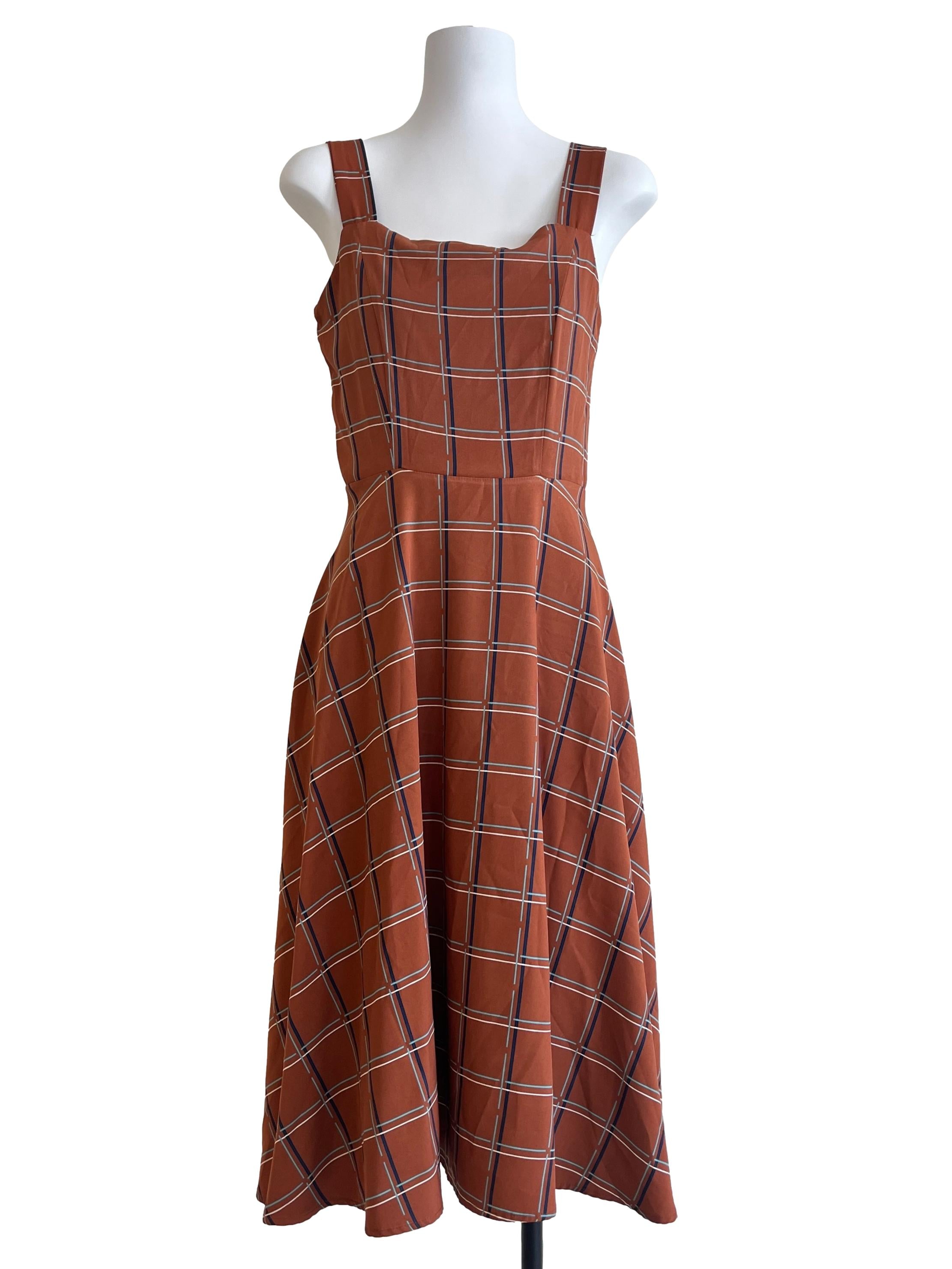Tawny Brown Square Neck A-Line Dress