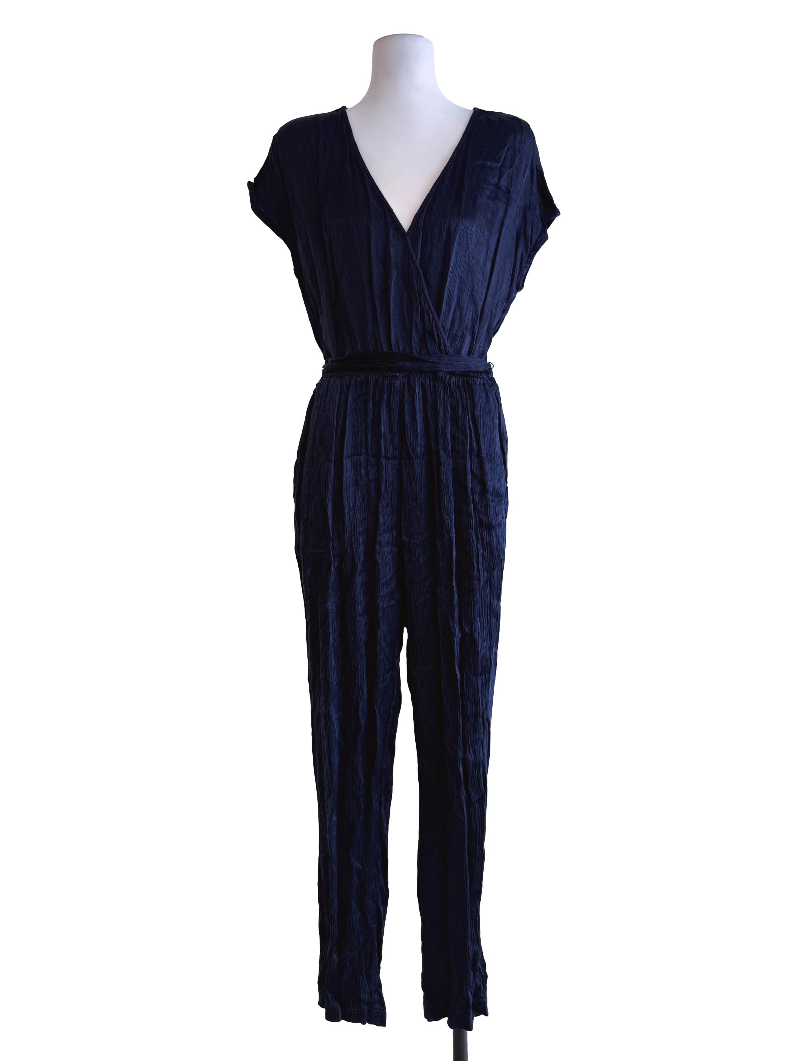 Blue Black Pleated Sleeveless Jumpsuits