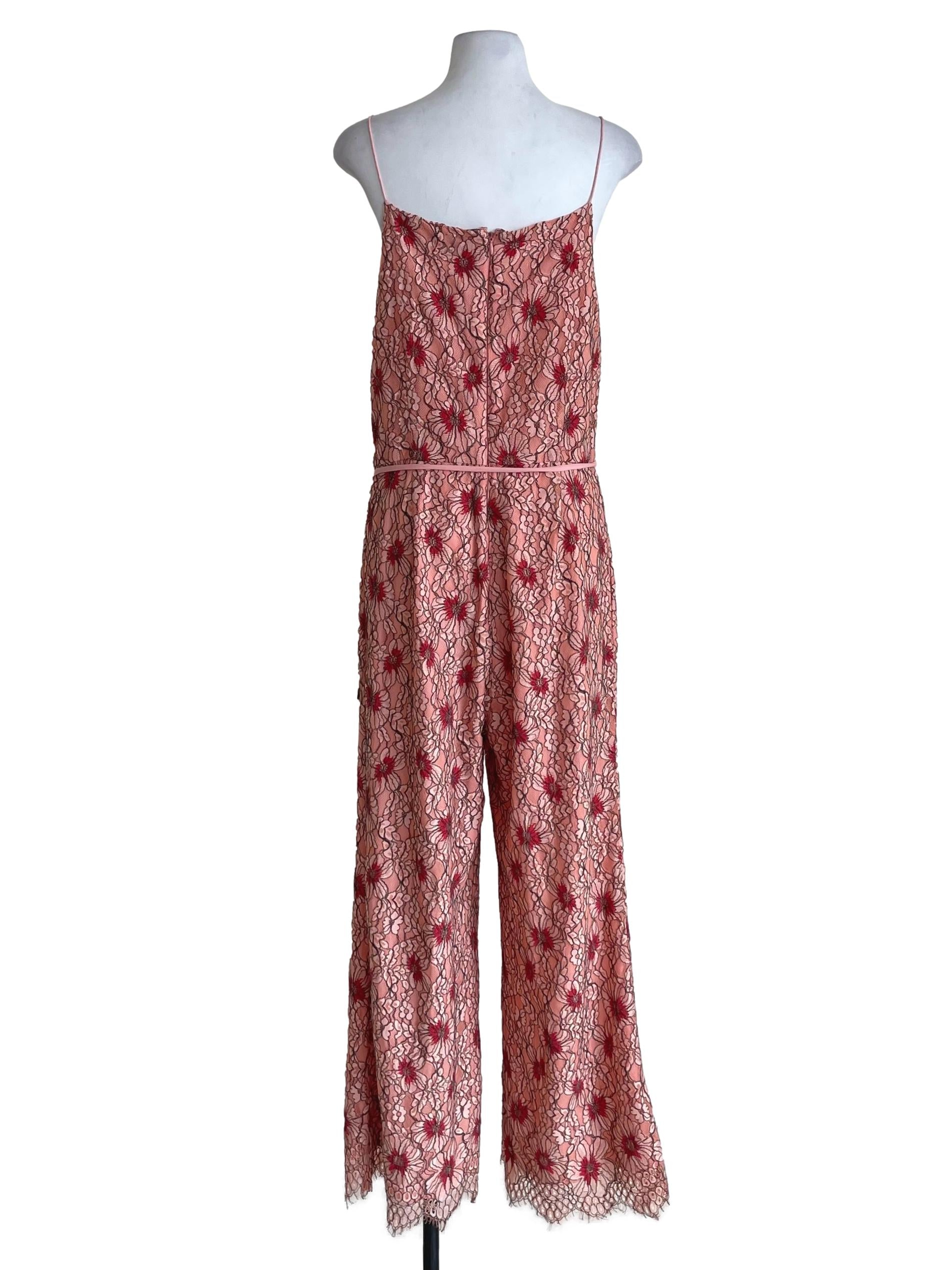 Pastel Orange Lace V Neck Jumpsuit