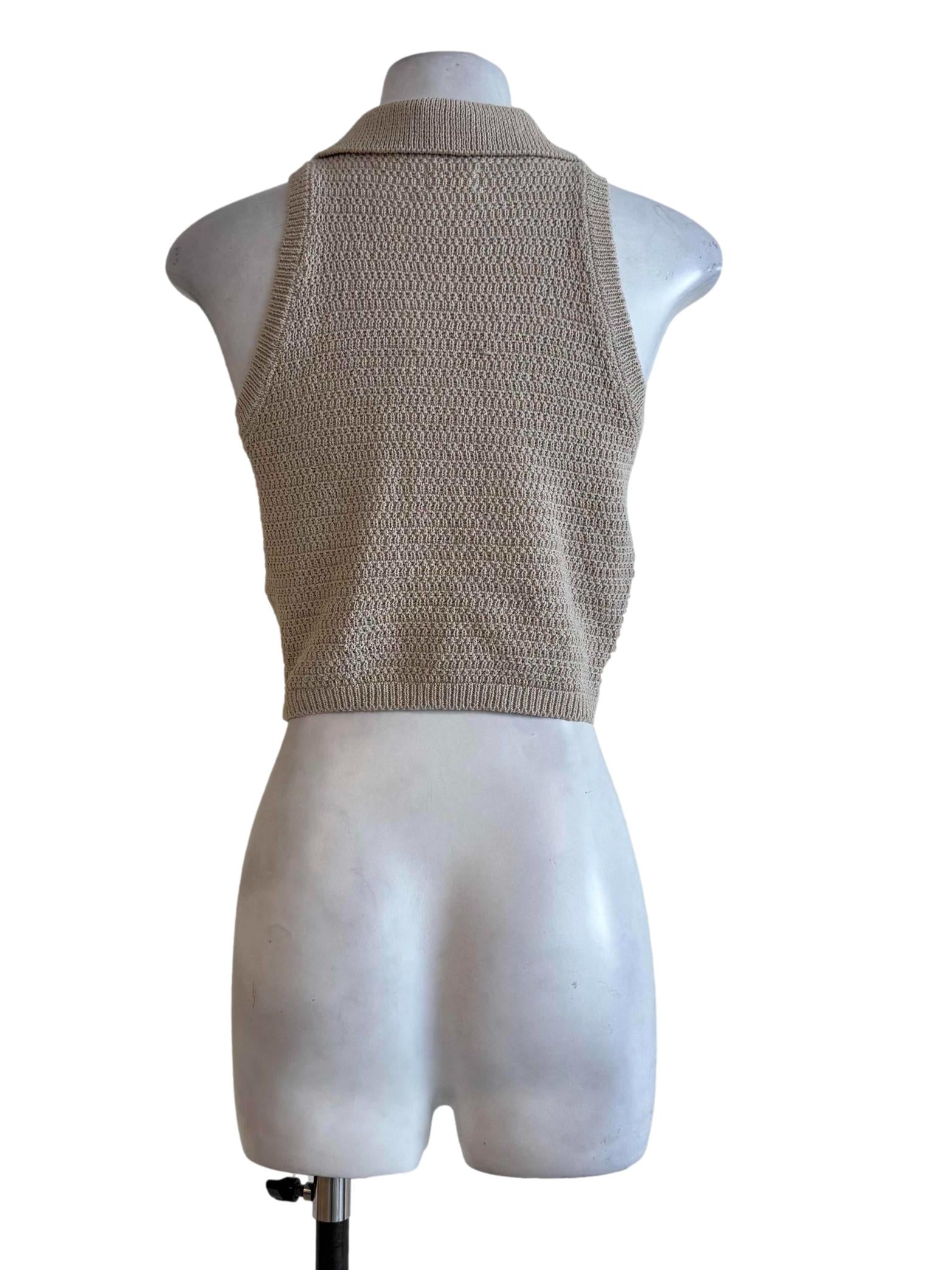 Wheat Beige Knitted Collar Sleeveless Top