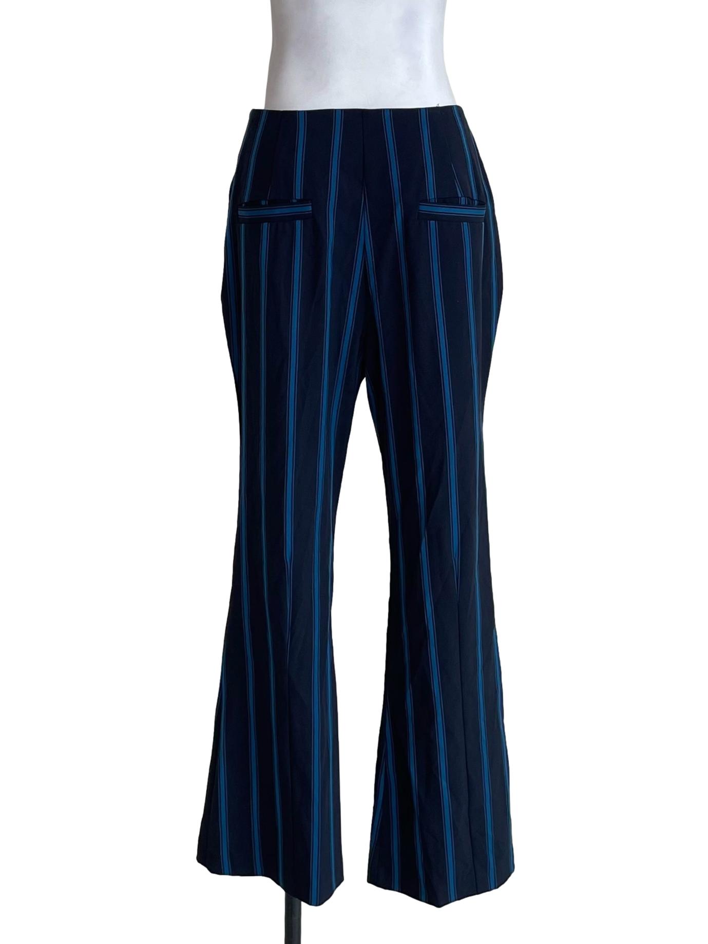 Navy Blue Stripes Flared Pants