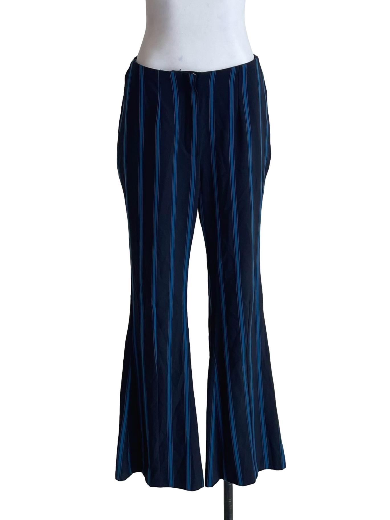 Navy Blue Stripes Flared Pants
