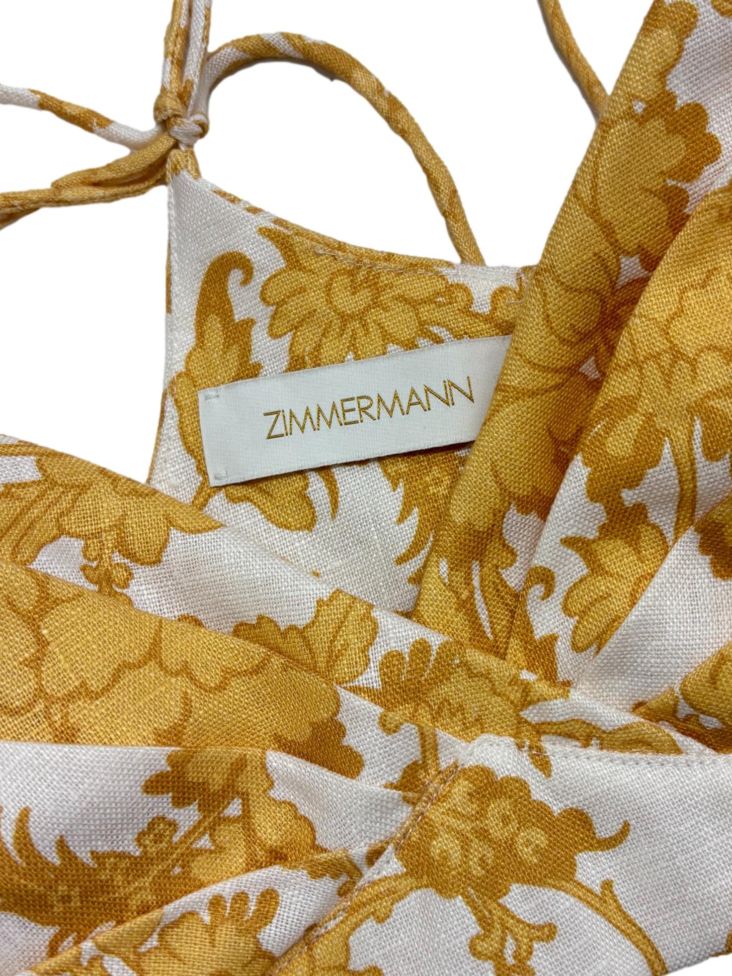 Yellow Floral Postcard Floral Linen Bustier Top
