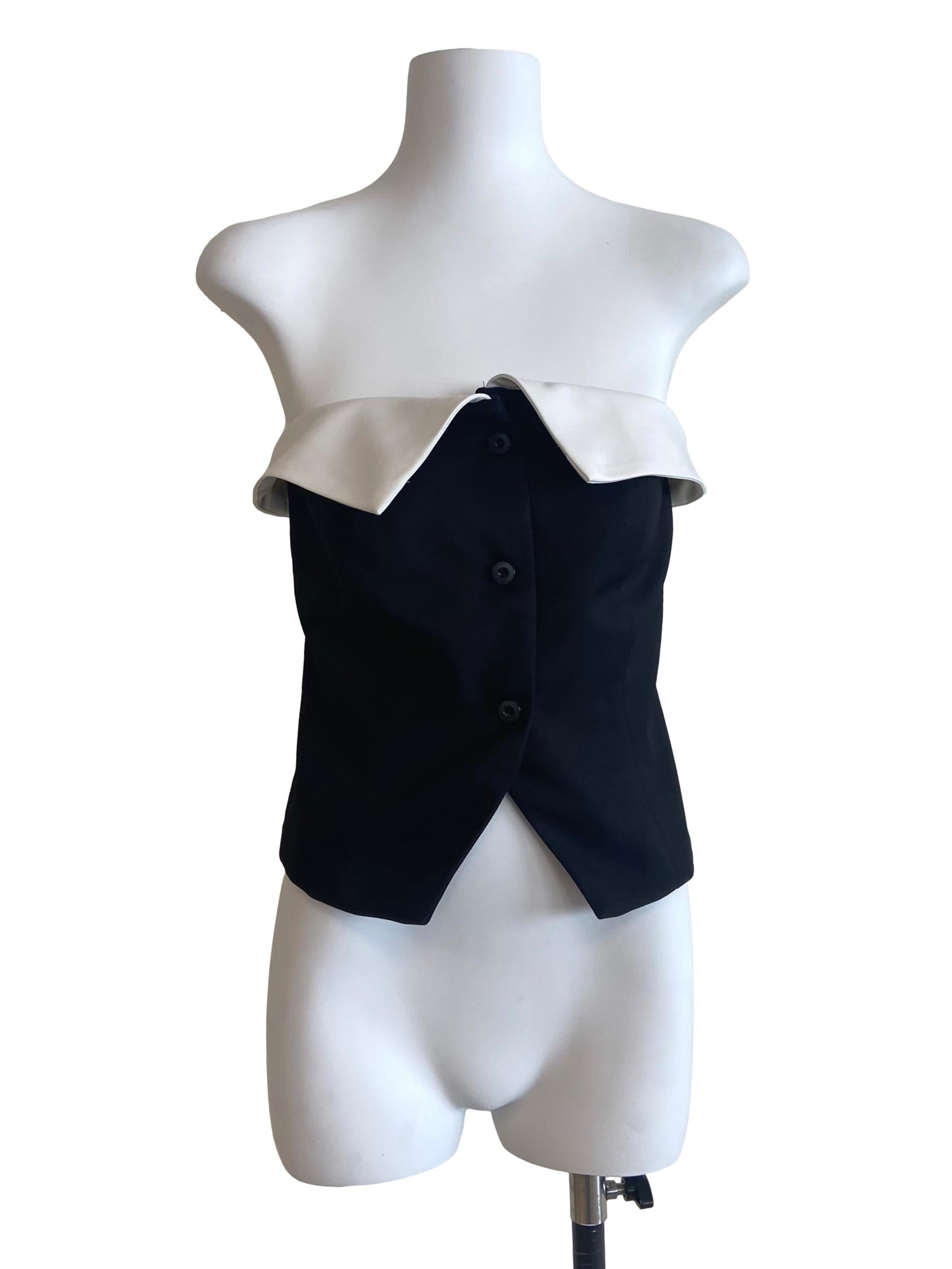 Black Button Down Strapless Crop Top