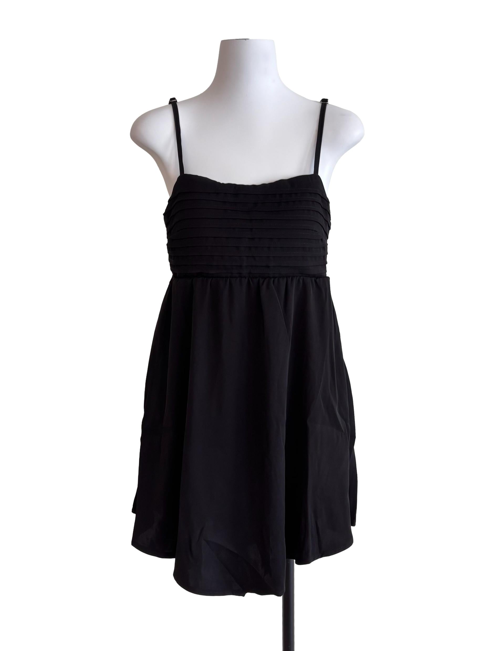 Onyx Black Pleated Tie Back Mini Dress