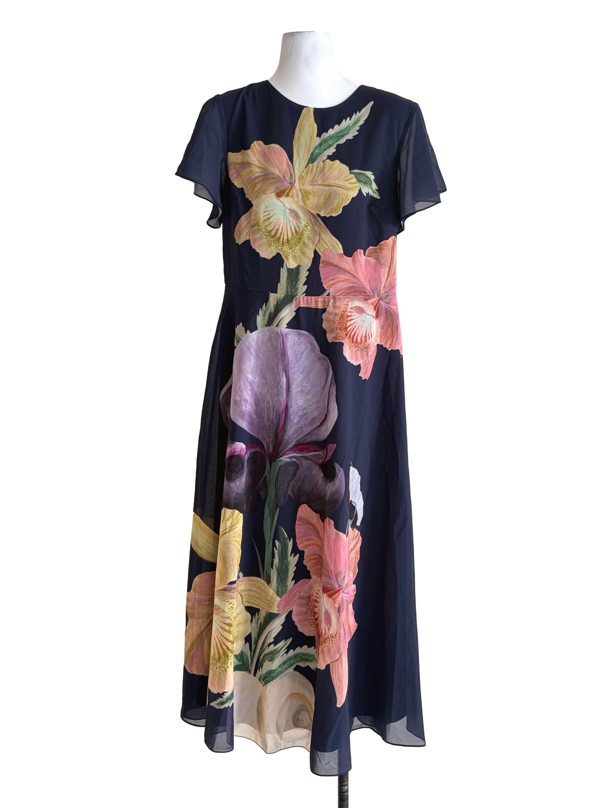 Denim Blue Floral Pattern Empire Dress
