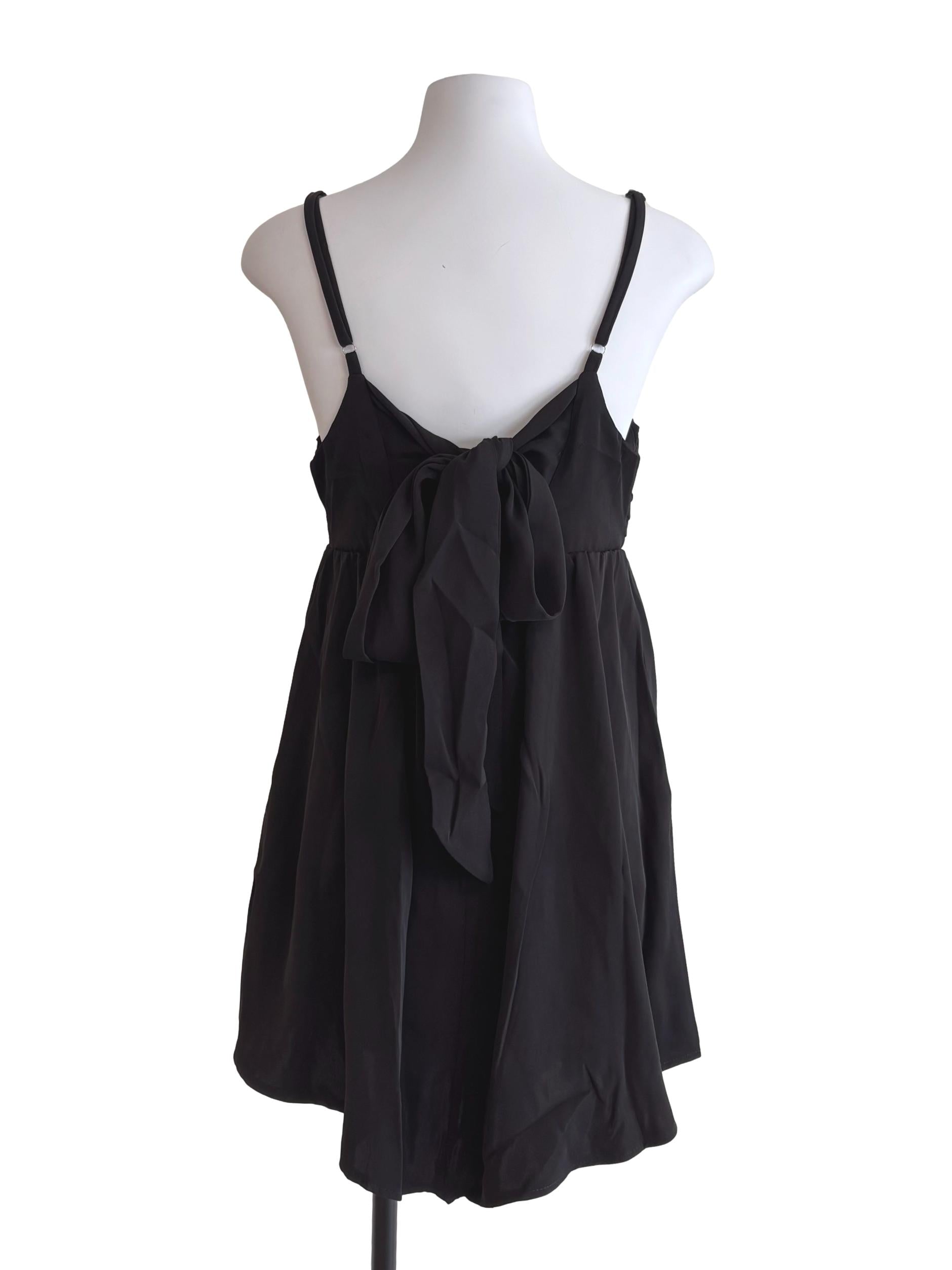 Onyx Black Pleated Tie Back Mini Dress