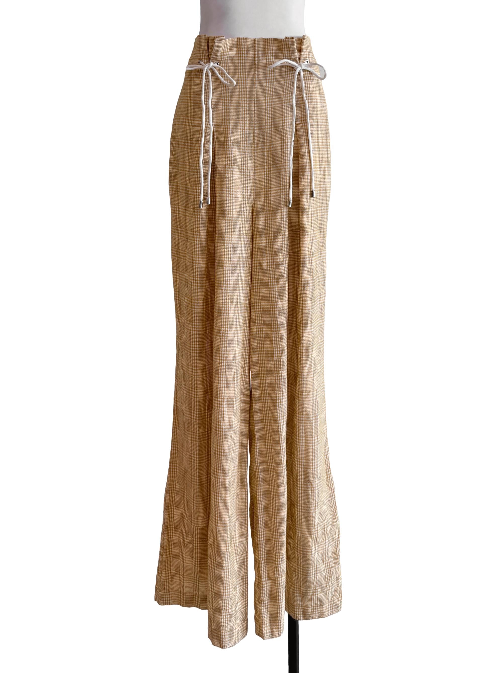 Yellow Checked Wide Long Pants